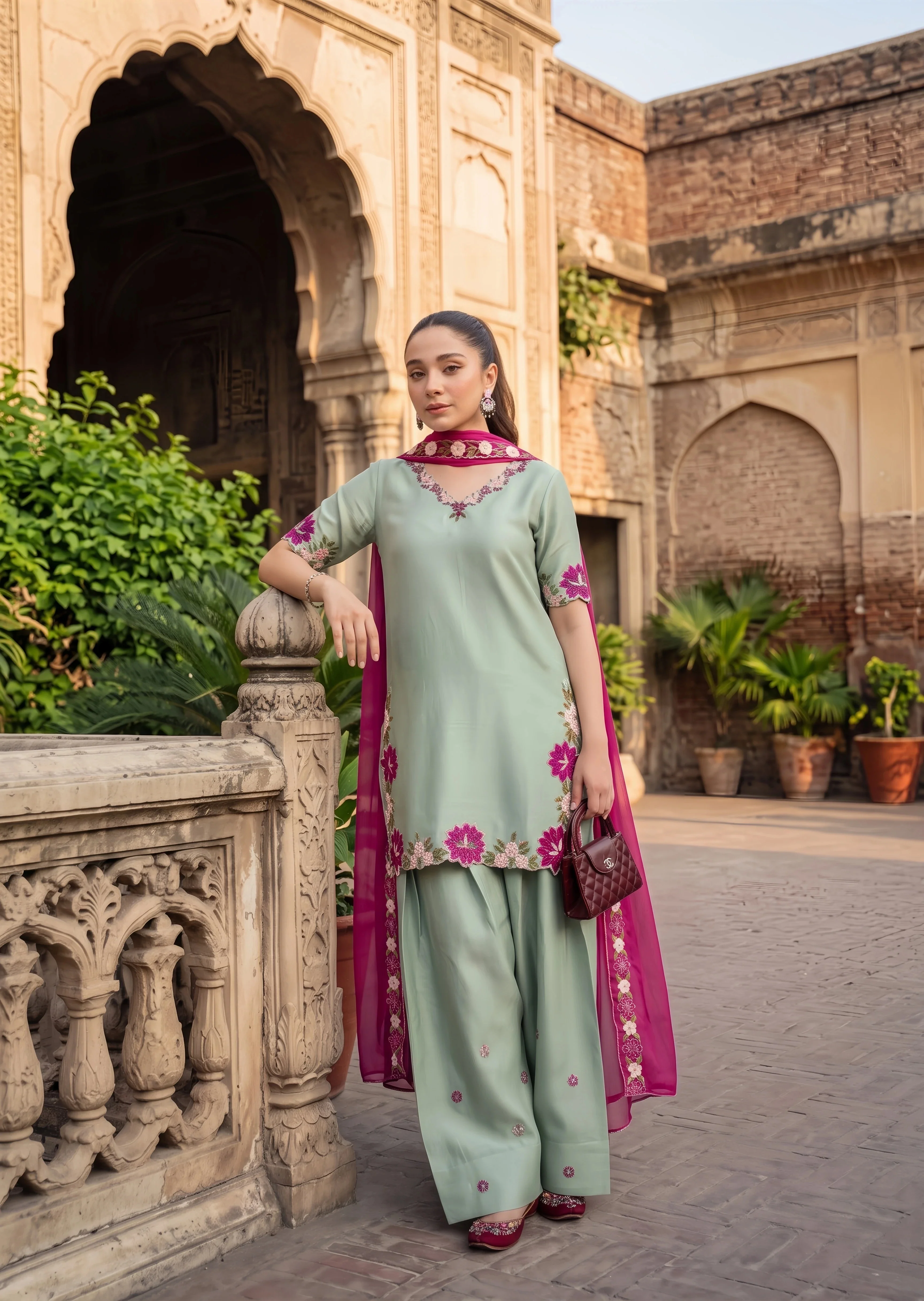 linen Kurta Set in Sage green