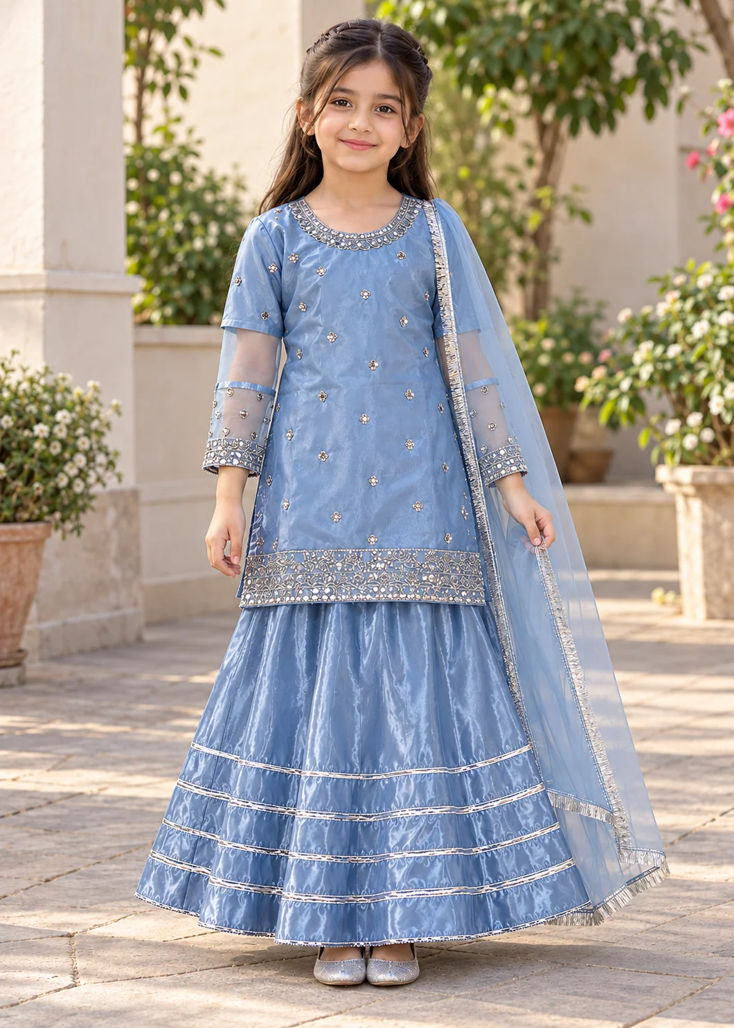 organza Lehenga in Light blue - view 4
