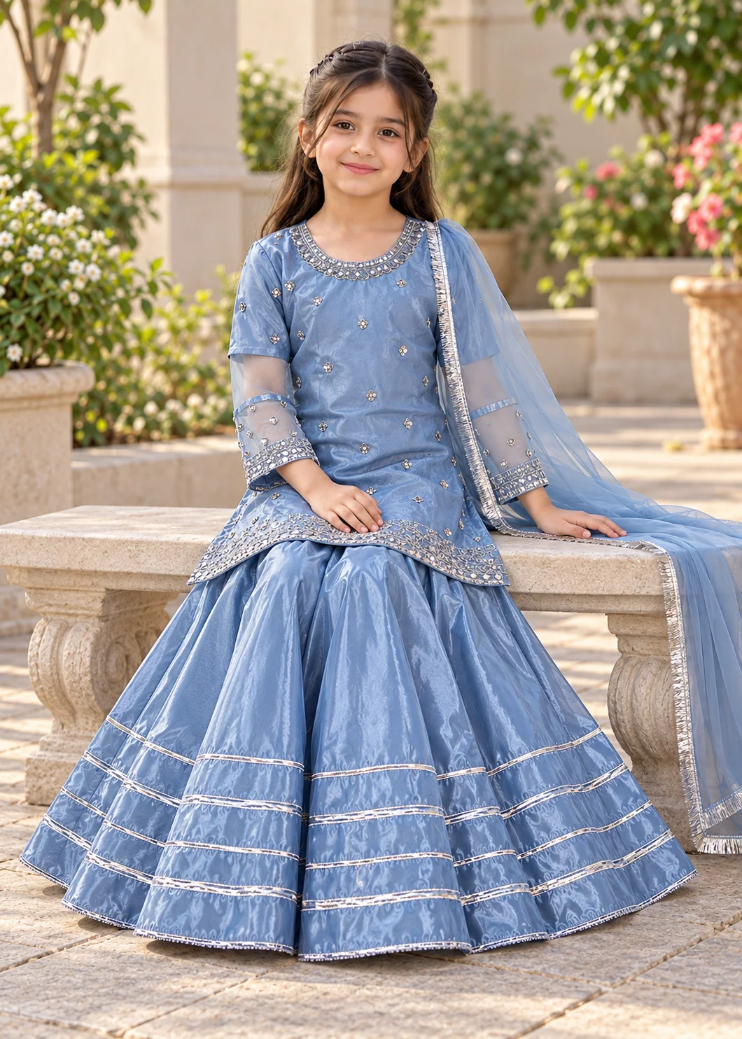 organza Lehenga in Light blue - view 2