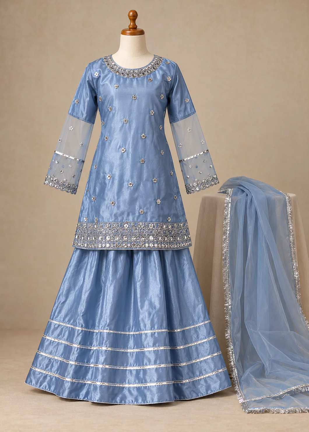 organza Lehenga in Light blue - view 3