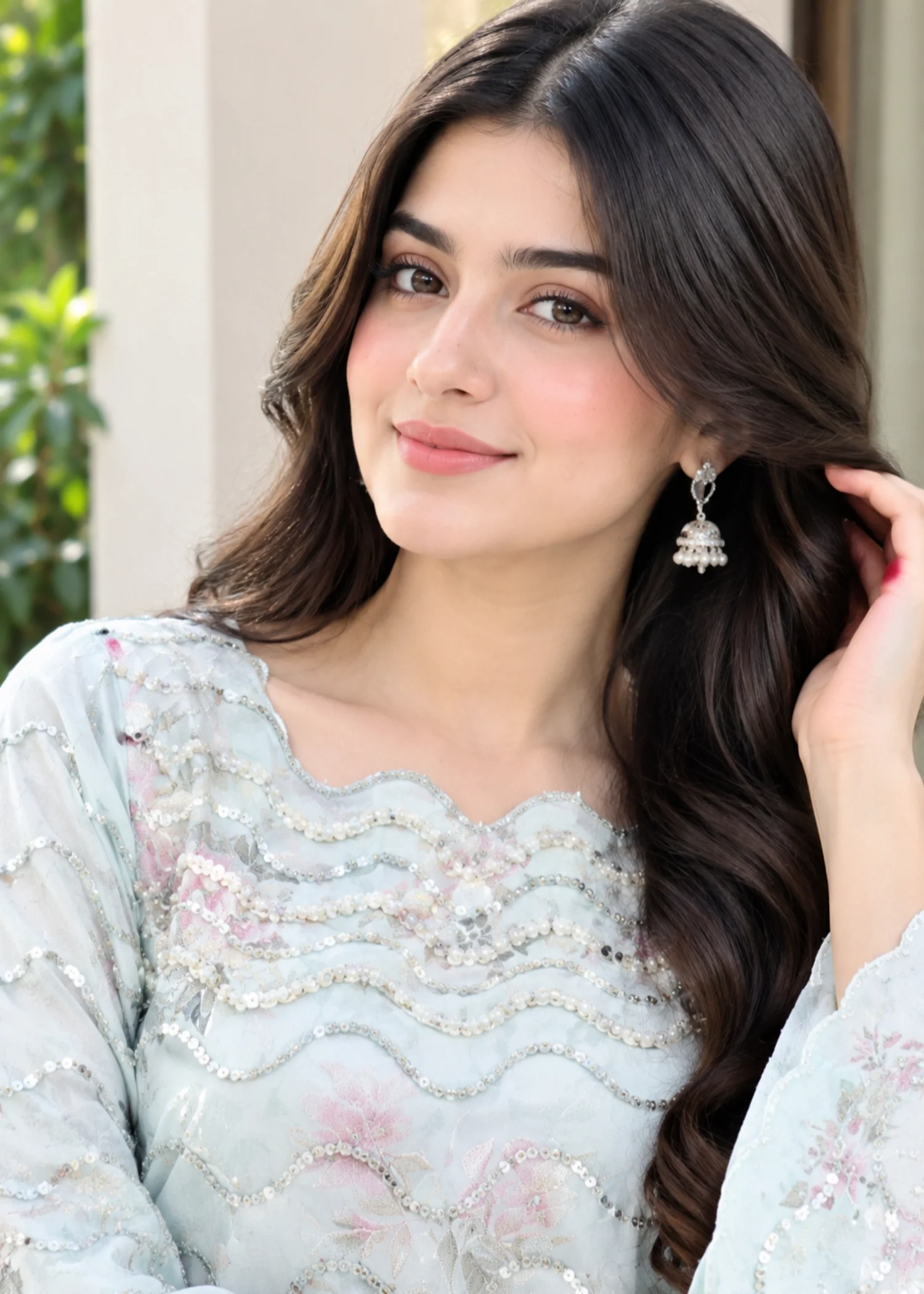 crepe Kurta Set in Sky - view 2