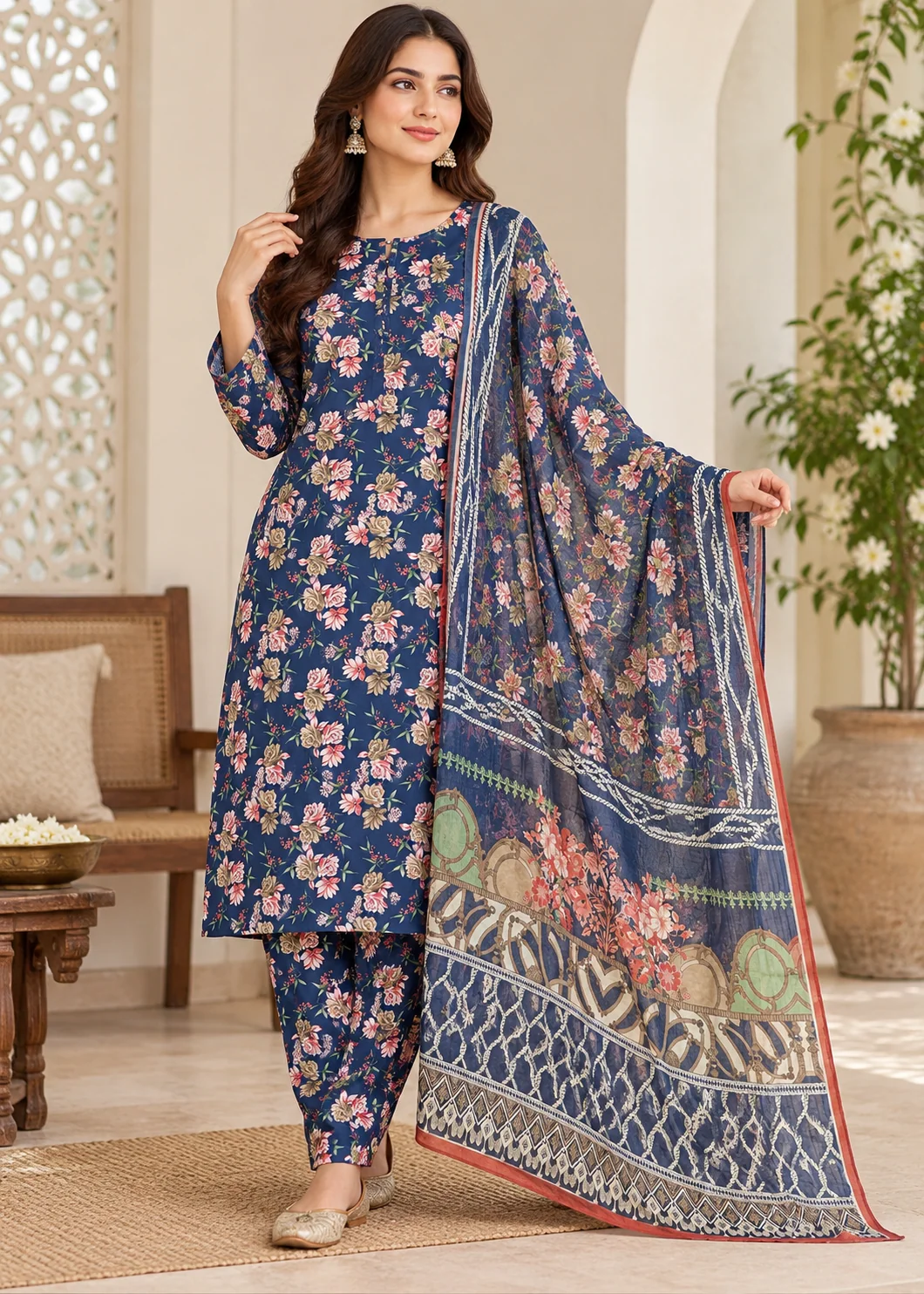 swiss lawn Unstitched in Navy blue