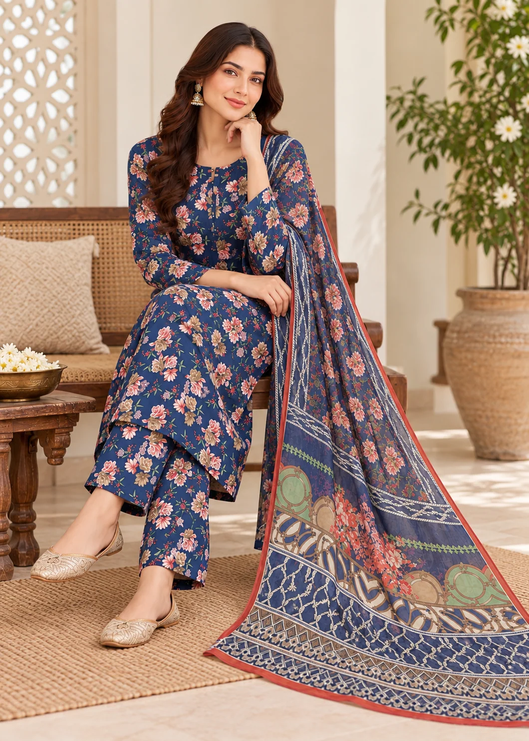 swiss lawn Unstitched in Navy blue - view 3