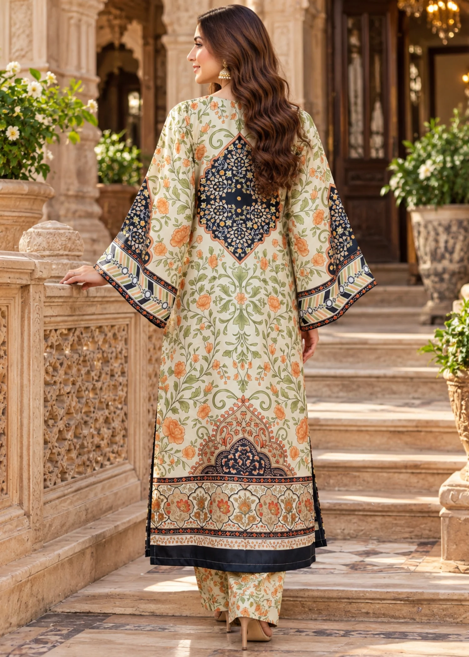 silk charmeuse Kaftan in Pistachio green - view 2
