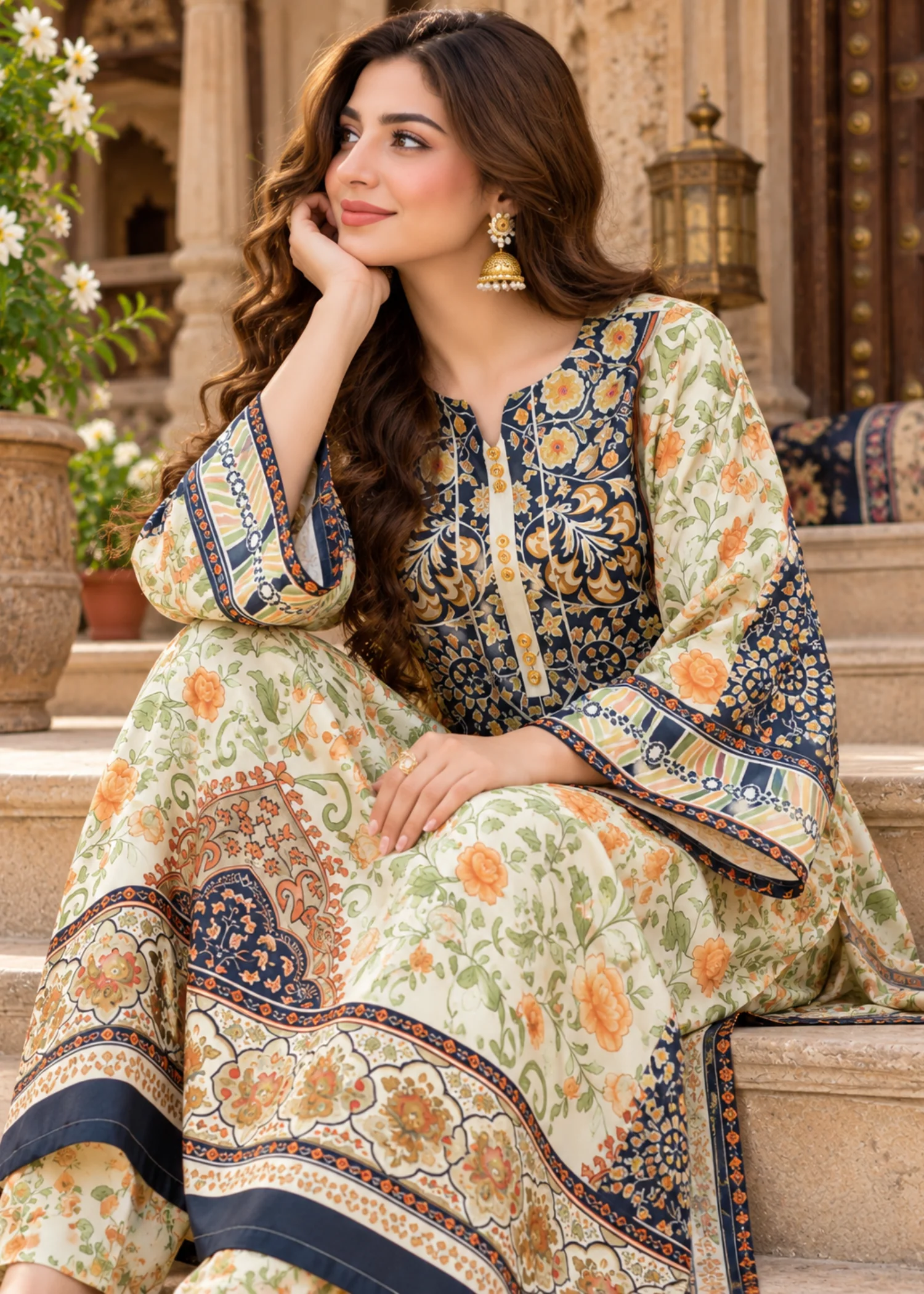 silk charmeuse Kaftan in Pistachio green - view 3