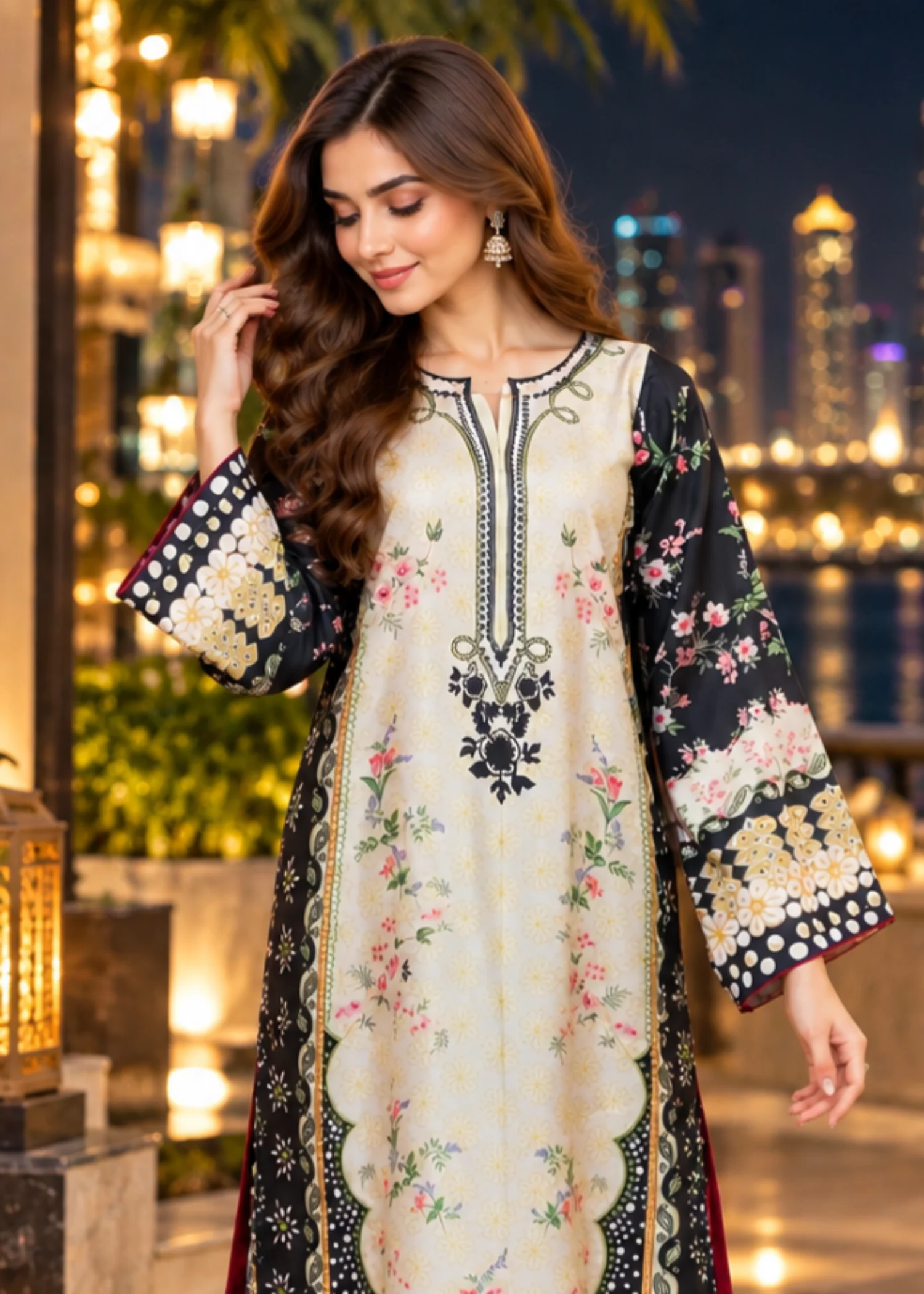 silk charmeuse Kaftan in Off-white - view 4