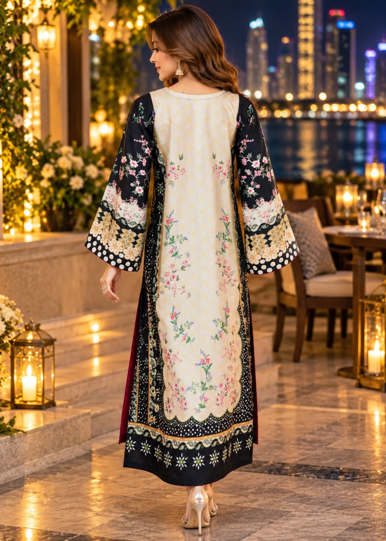 silk charmeuse Kaftan in Off-white - view 2
