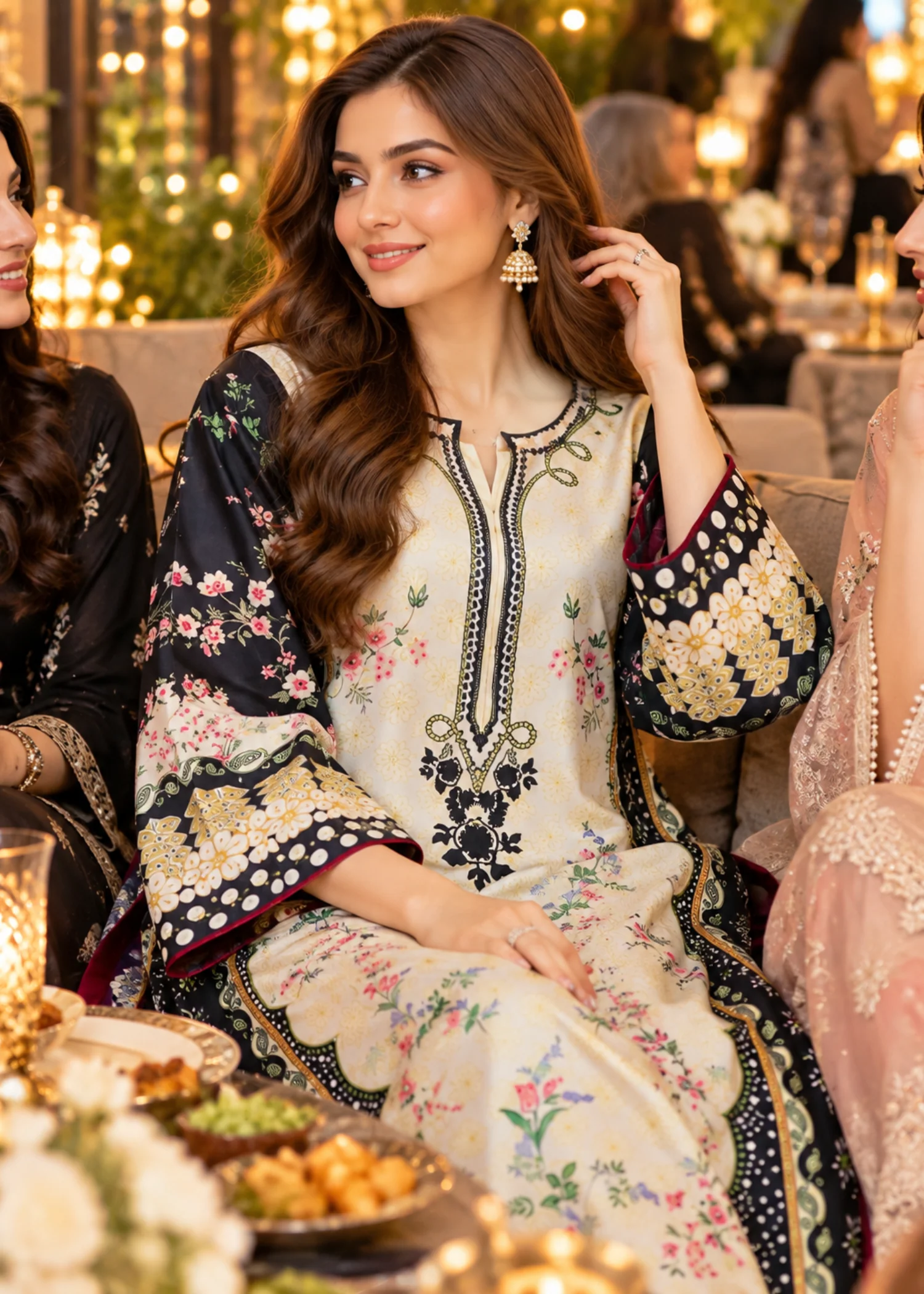 silk charmeuse Kaftan in Off-white - view 3