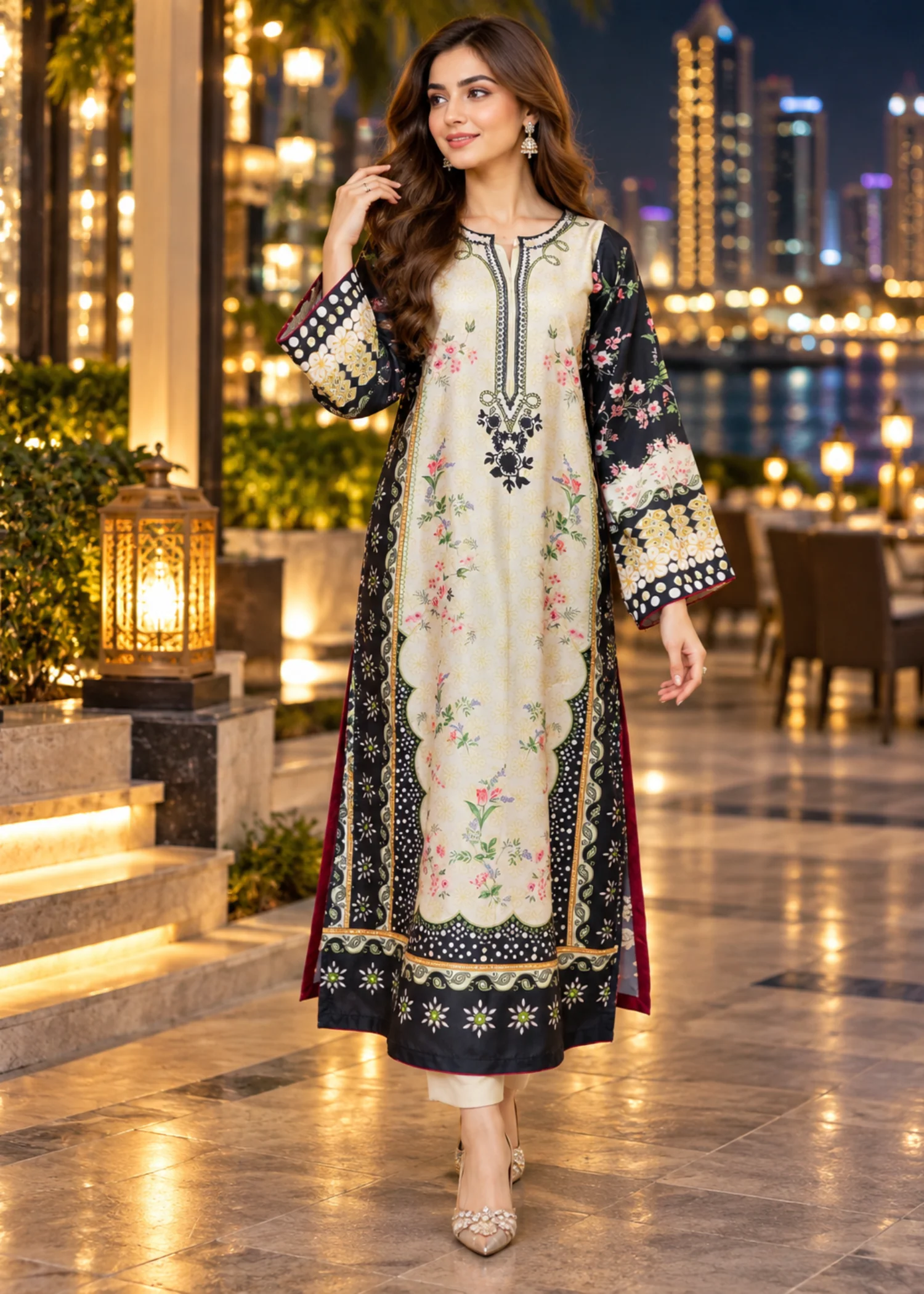 silk charmeuse Kaftan in Off-white