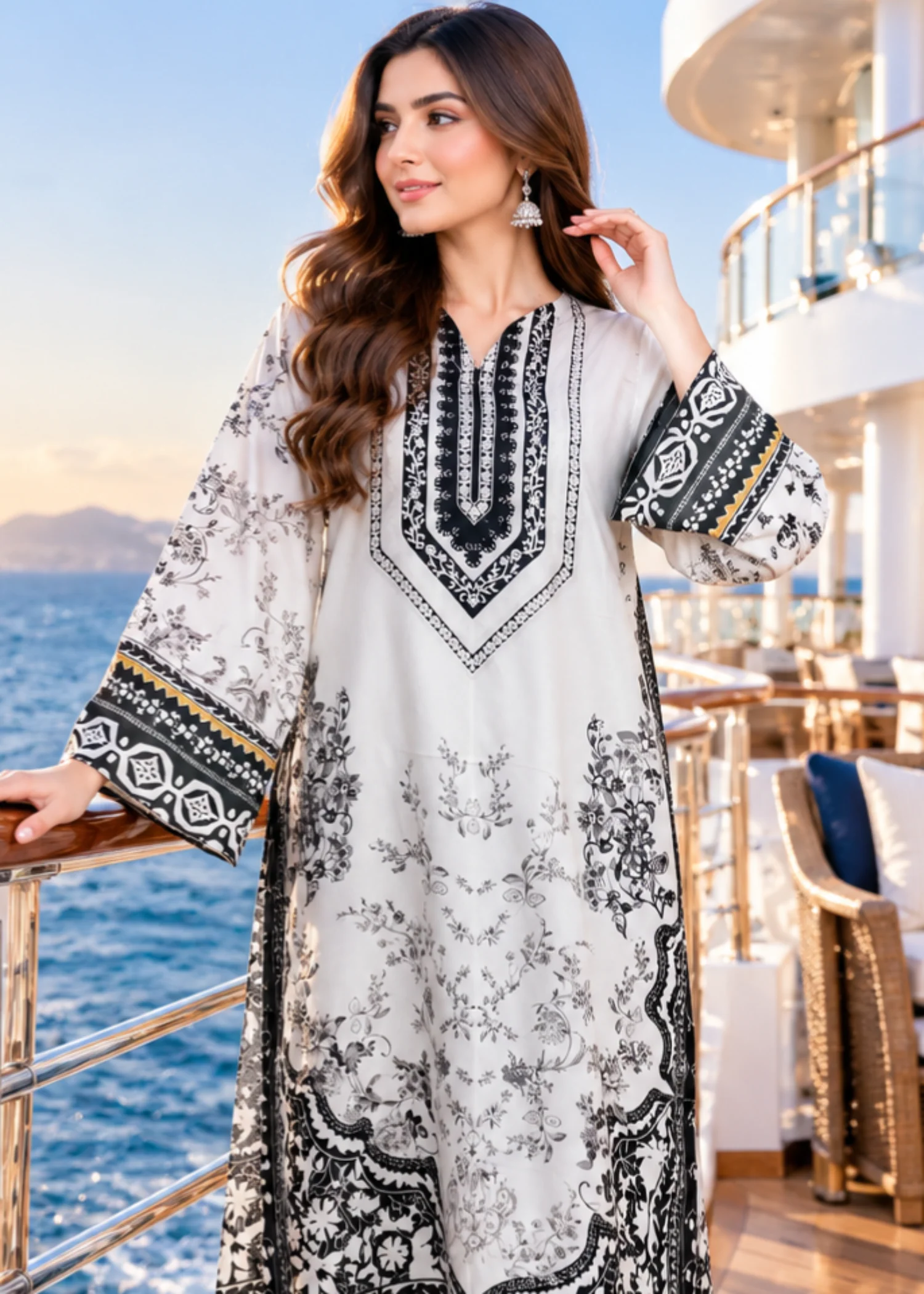 silk charmeuse Kaftan in Off-white - view 4