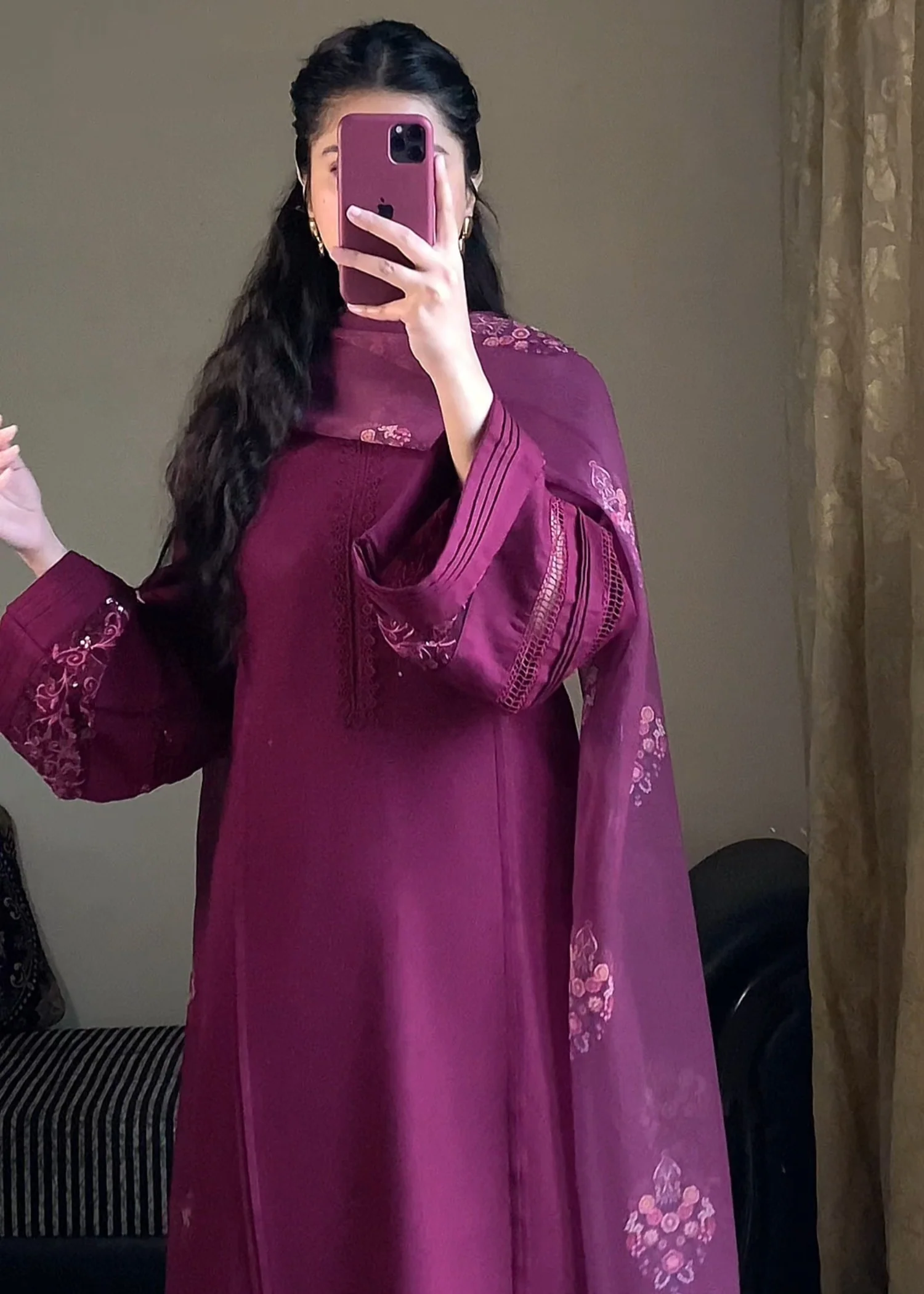 cambric Kurta Set in Plum - view 7