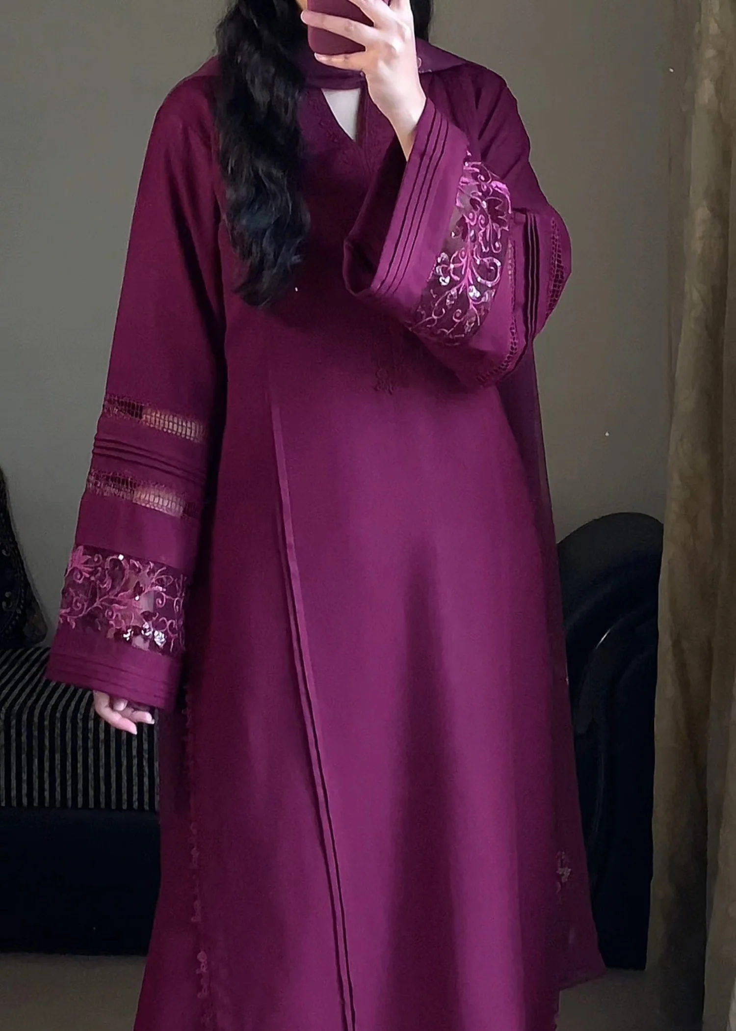 cambric Kurta Set in Plum - view 4