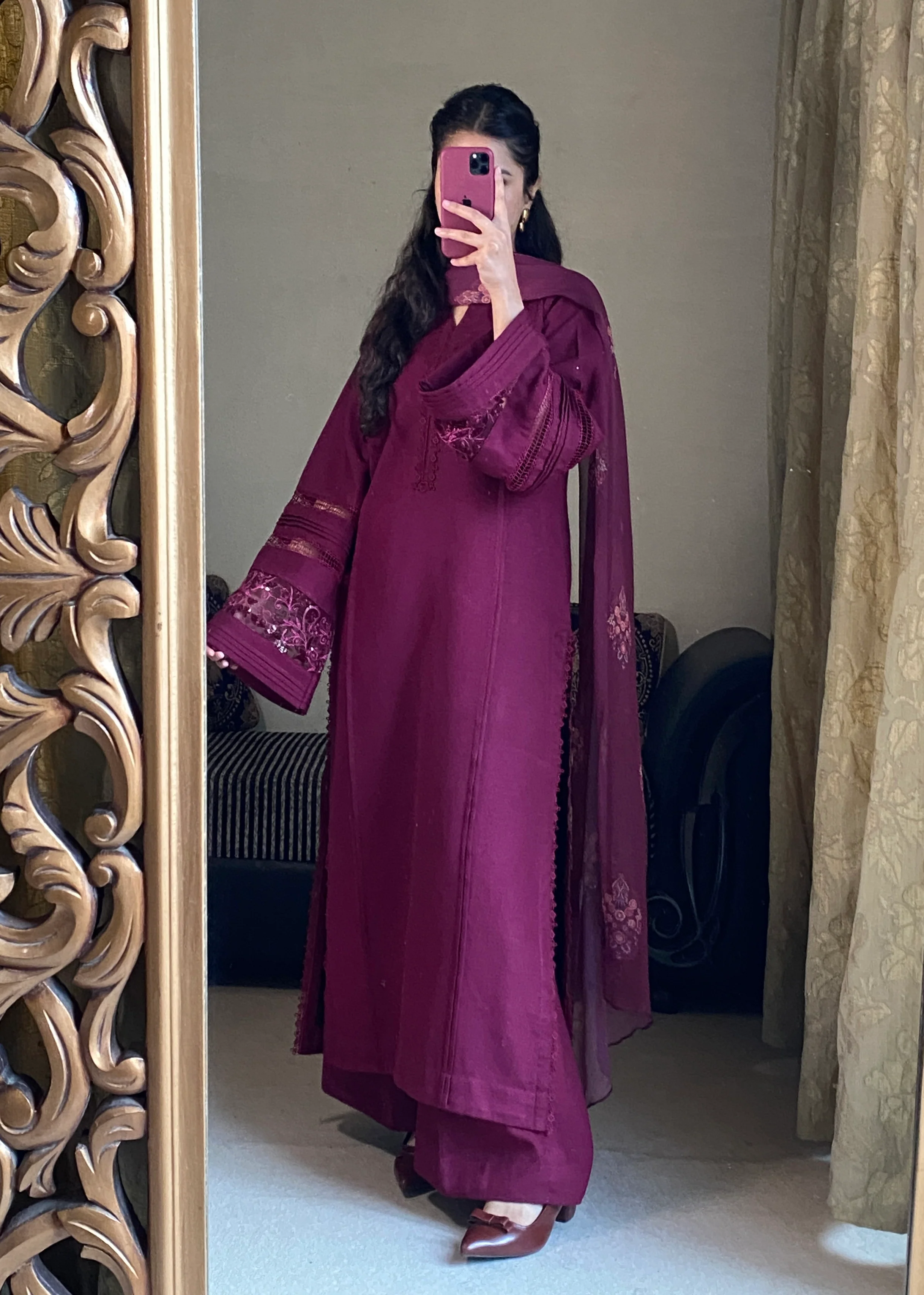 cambric Kurta Set in Plum - view 3