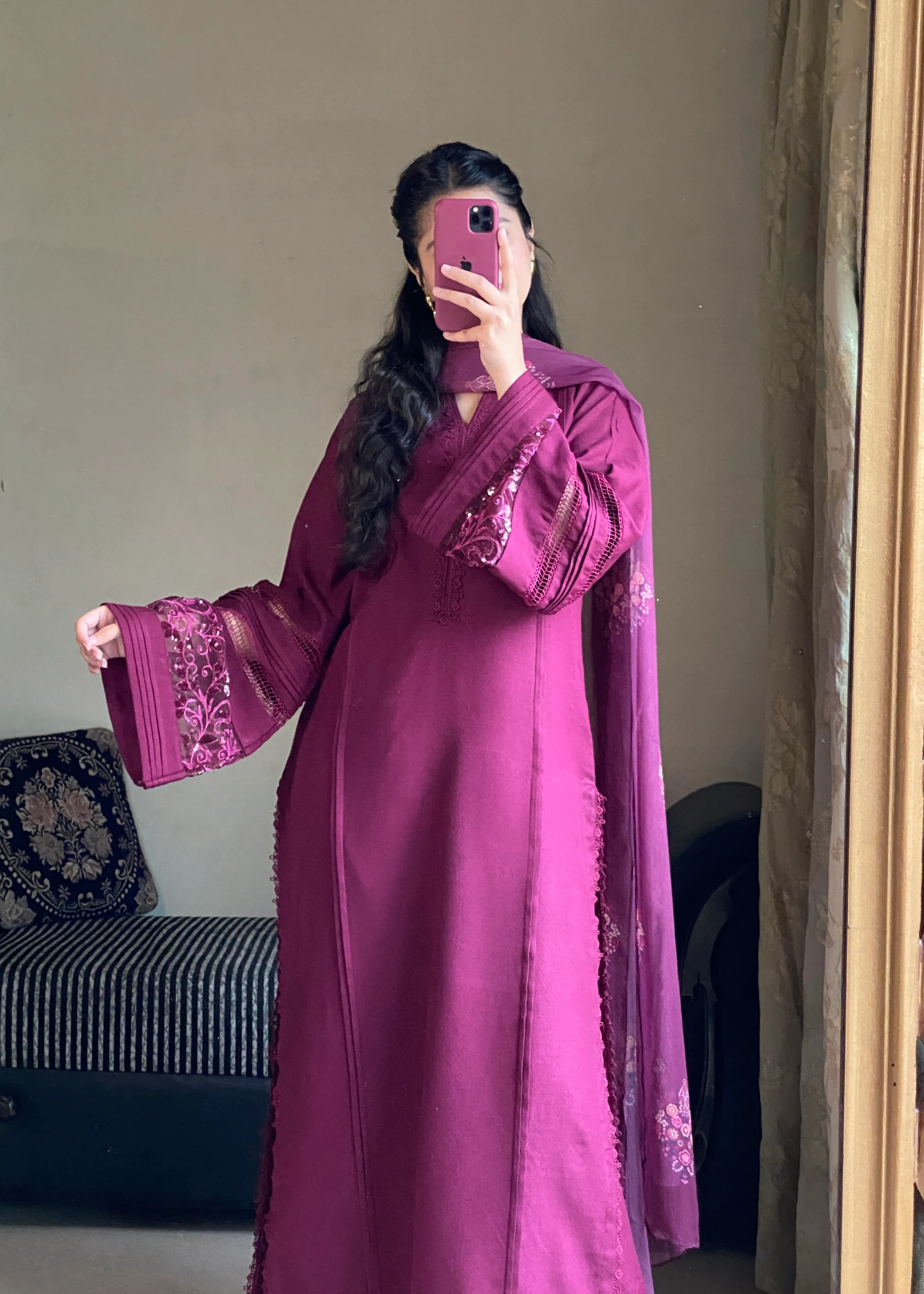 cambric Kurta Set in Plum - view 8