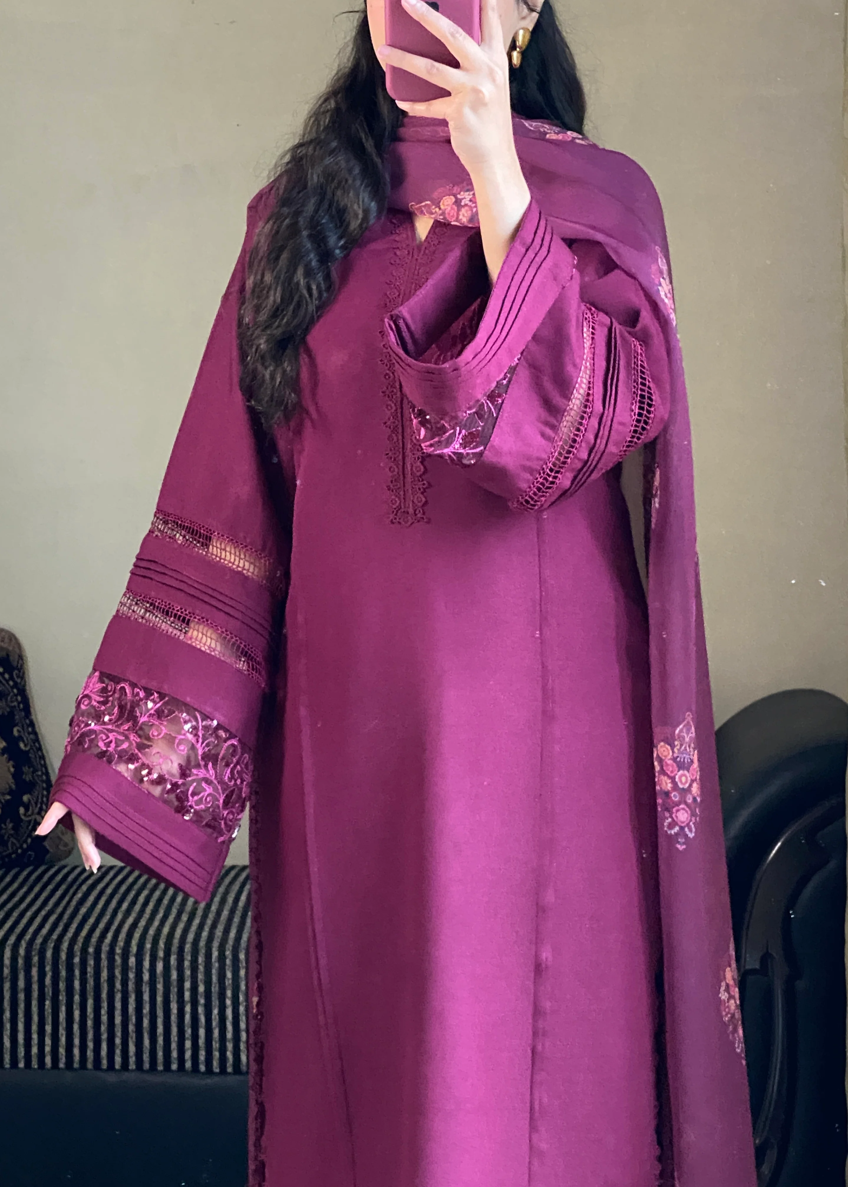 cambric Kurta Set in Plum - view 6