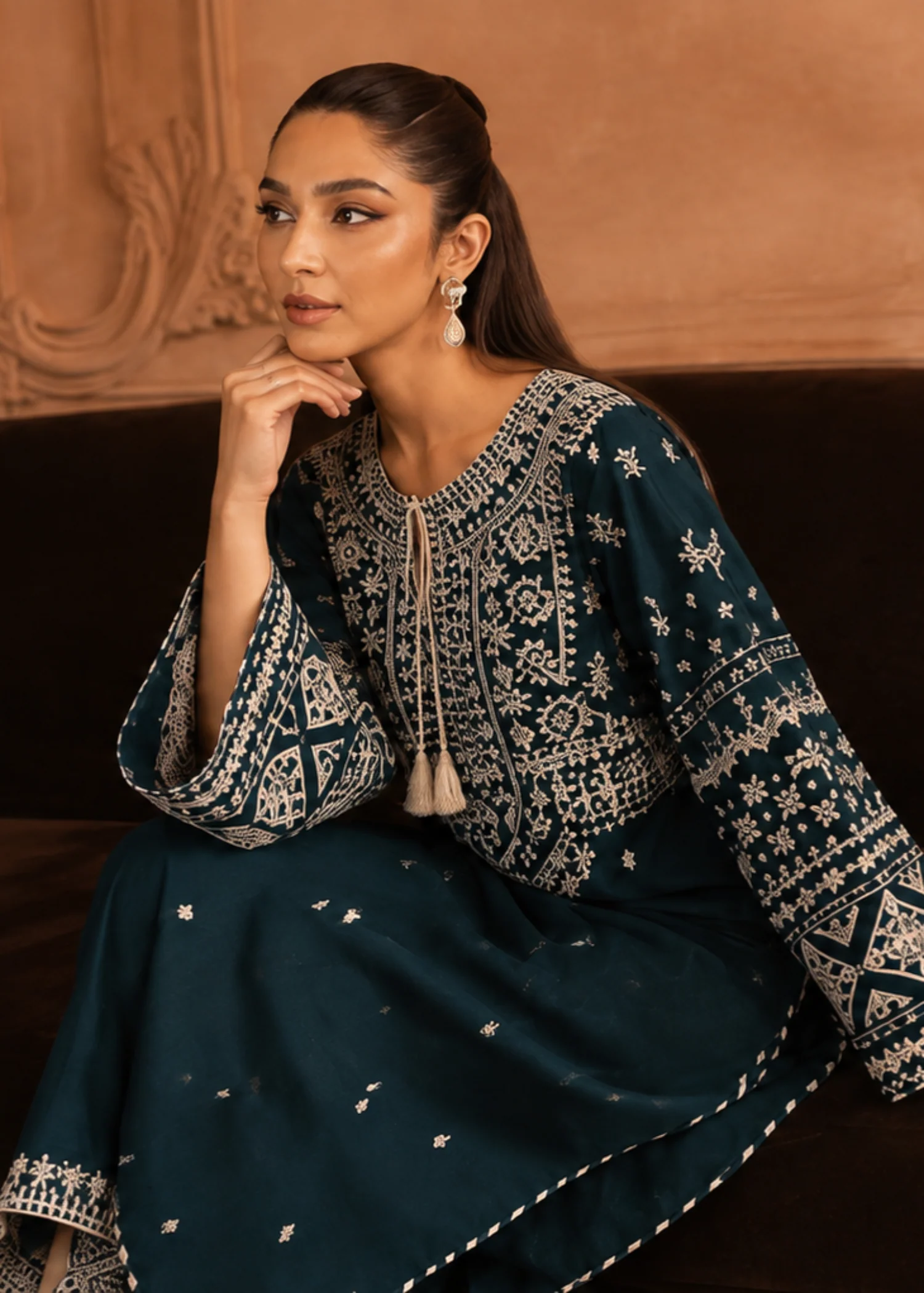linen Kurta Set in Hunter green - view 4