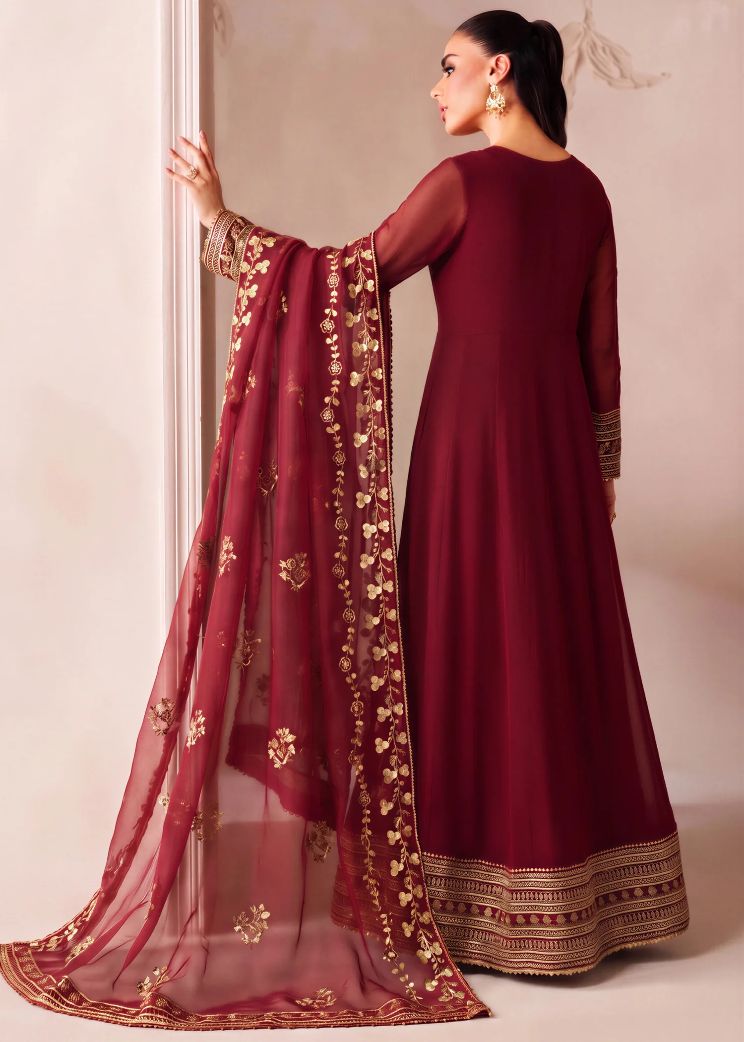 chiffon Pishwas in Maroon - view 2