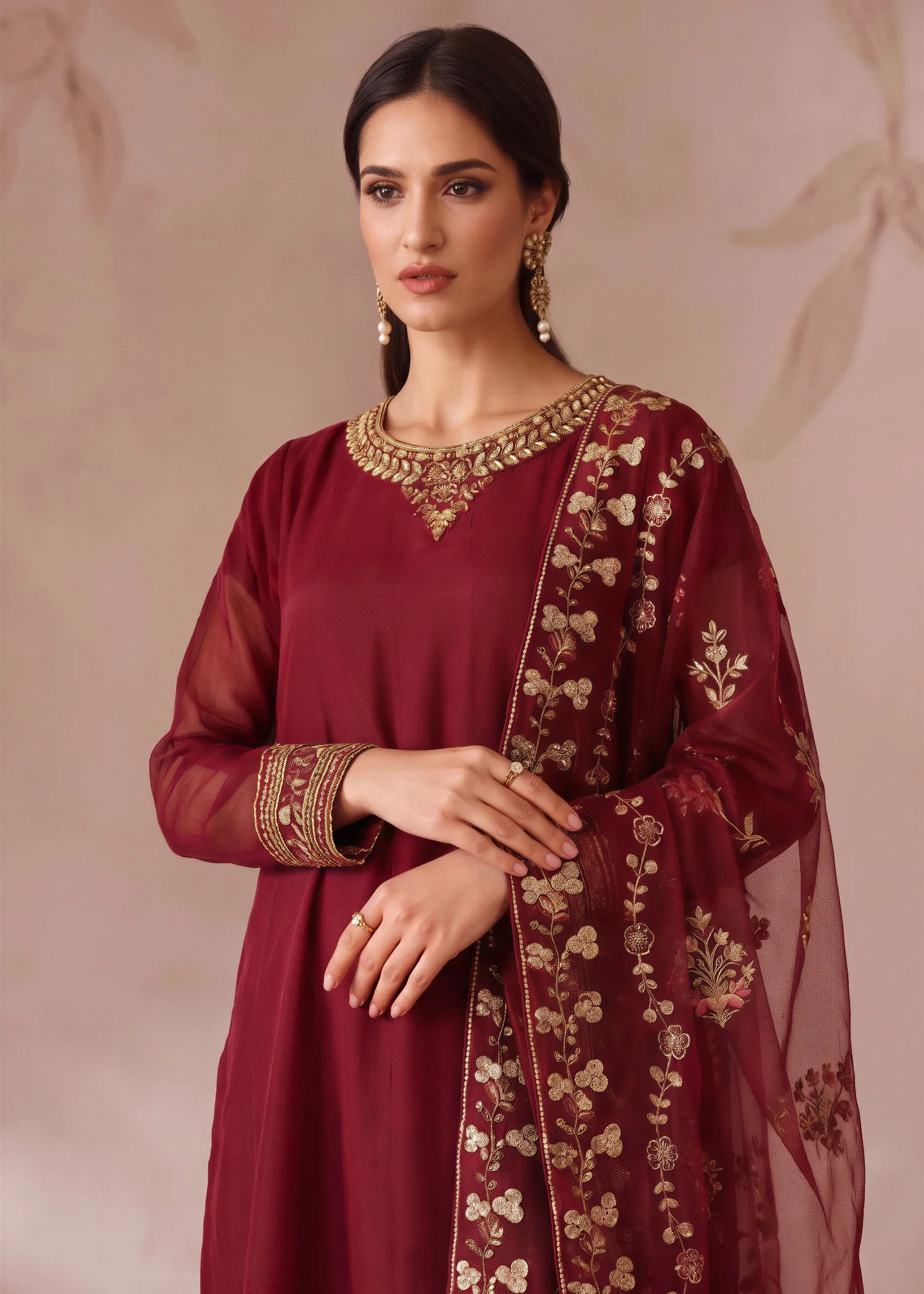 chiffon Pishwas in Maroon - view 3