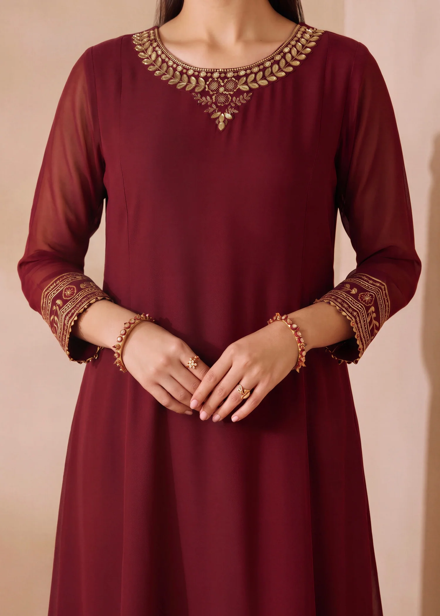 chiffon Pishwas in Maroon - view 4