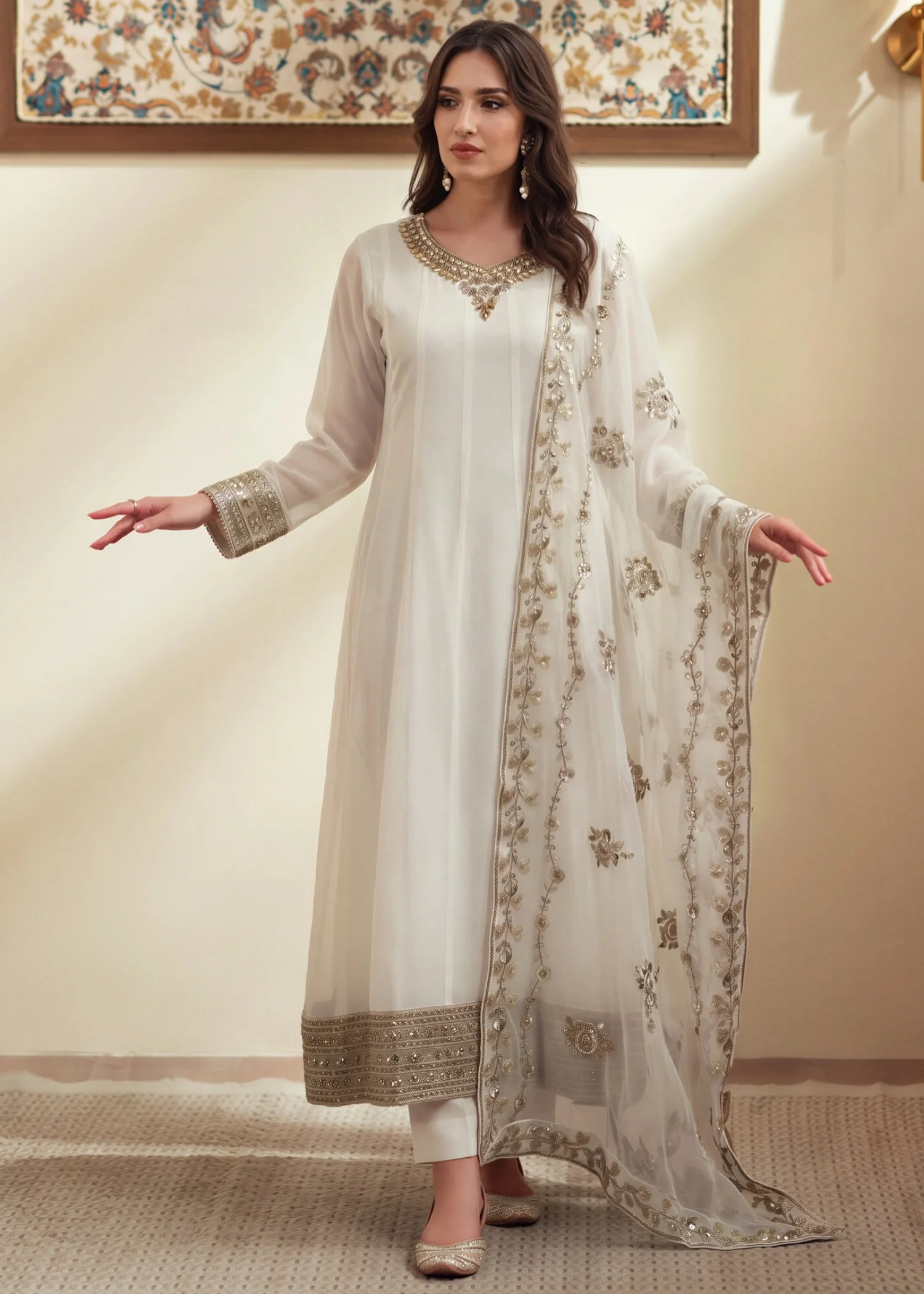 chiffon Pishwas in Off-white - view 6