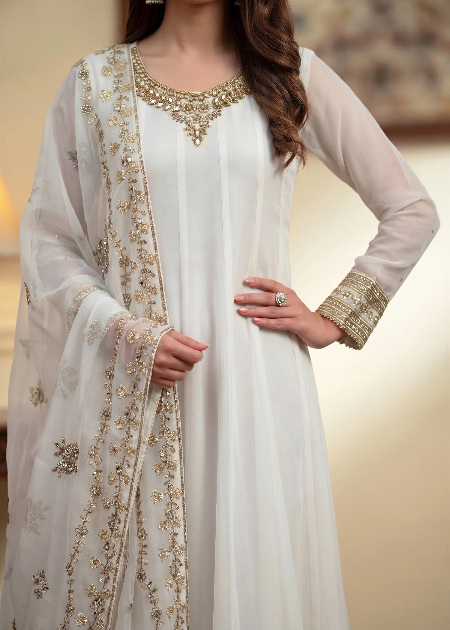 chiffon Pishwas in Off-white - view 5