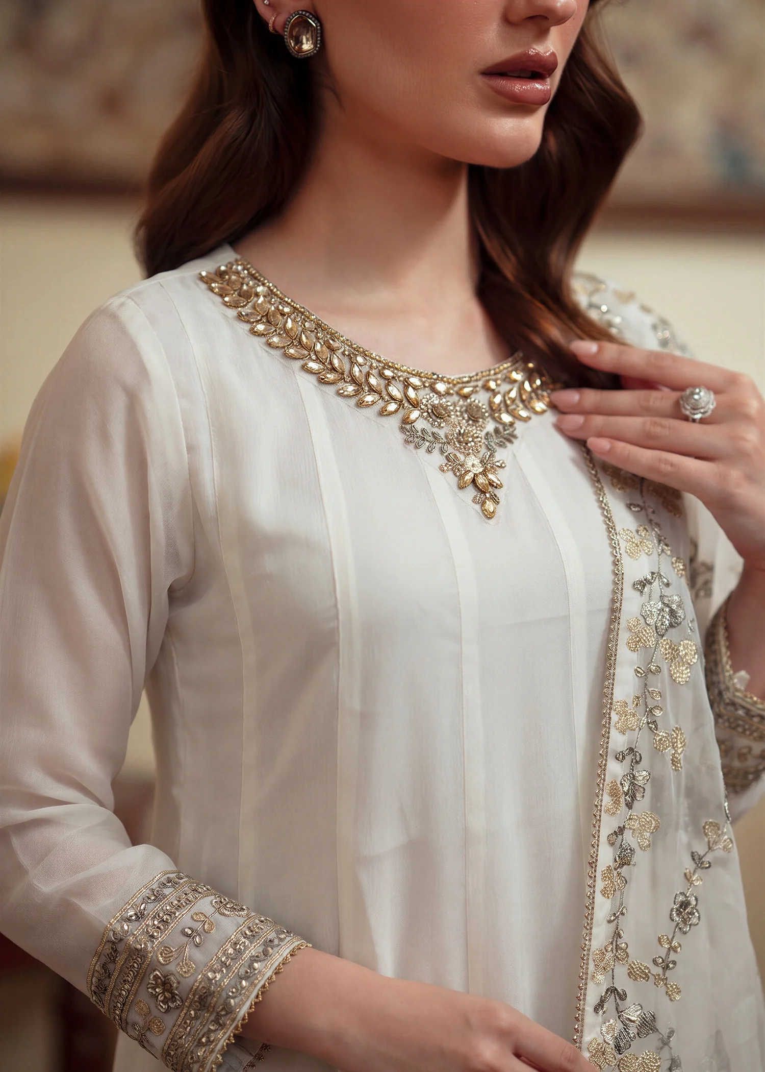 chiffon Pishwas in Off-white - view 4