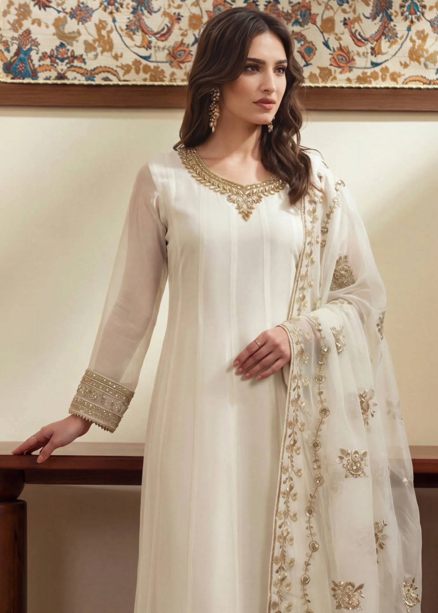 chiffon Pishwas in Off-white - view 3
