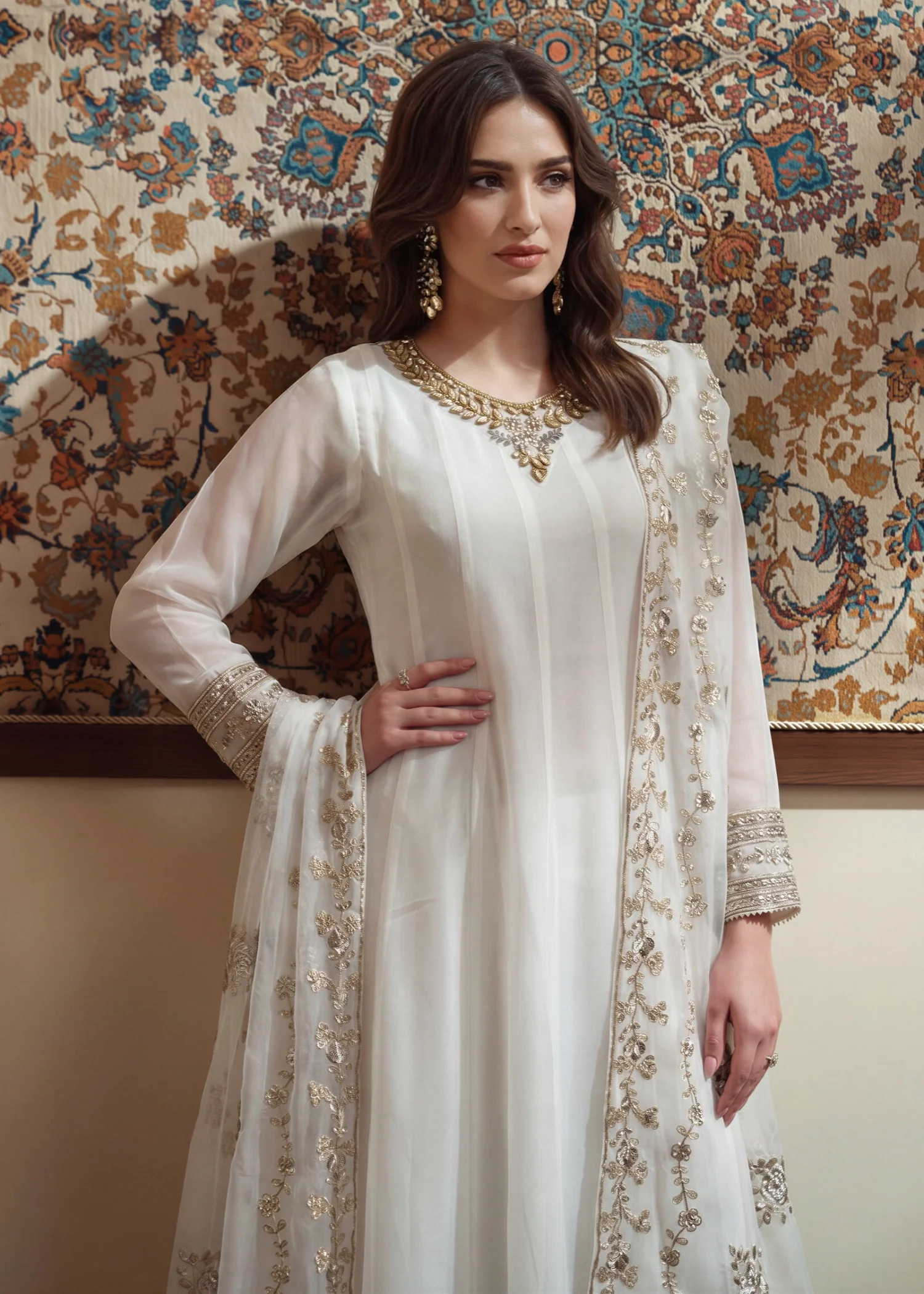 chiffon Pishwas in Off-white - view 2