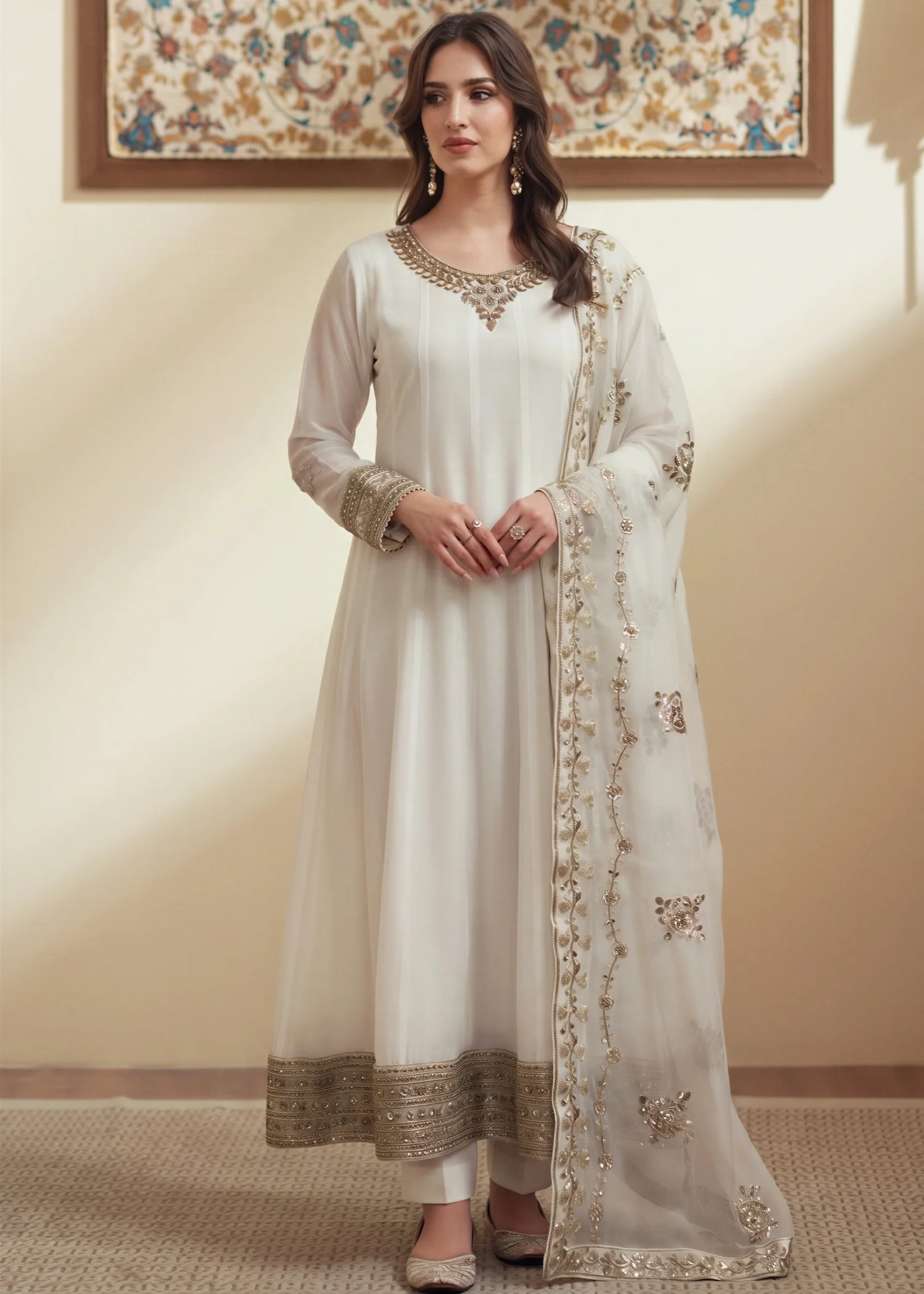 chiffon Pishwas in Off-white