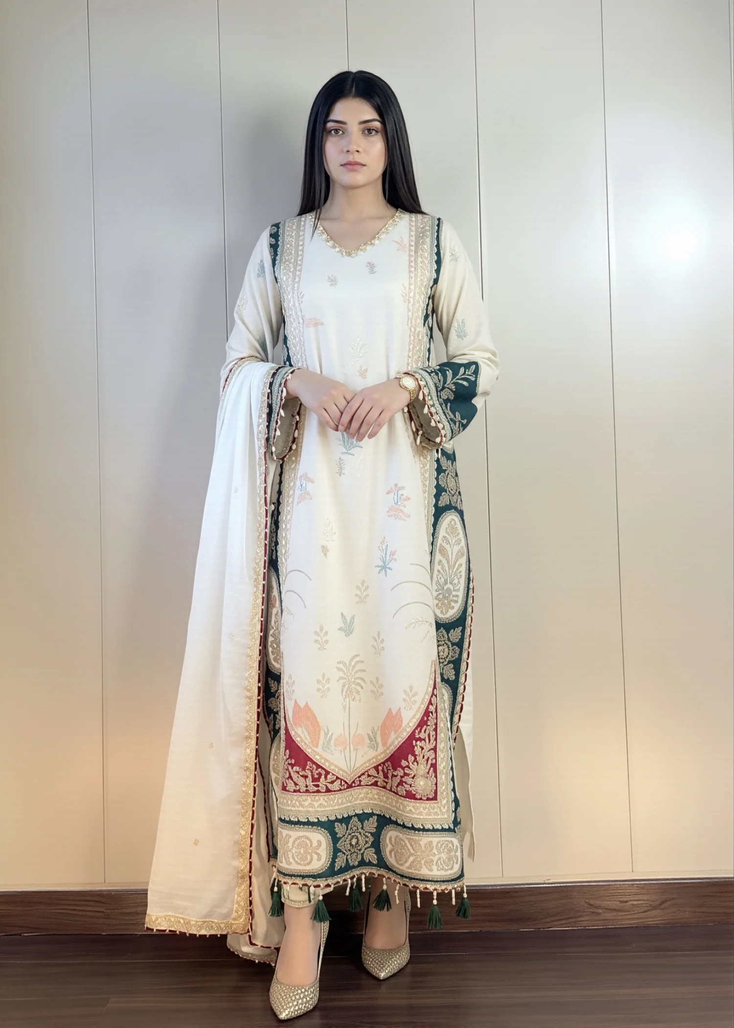 raw silk Kaftan in Off-white