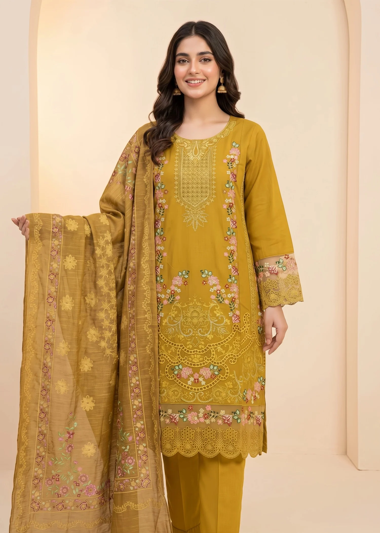 cotton linen Kurta Set in Saffron