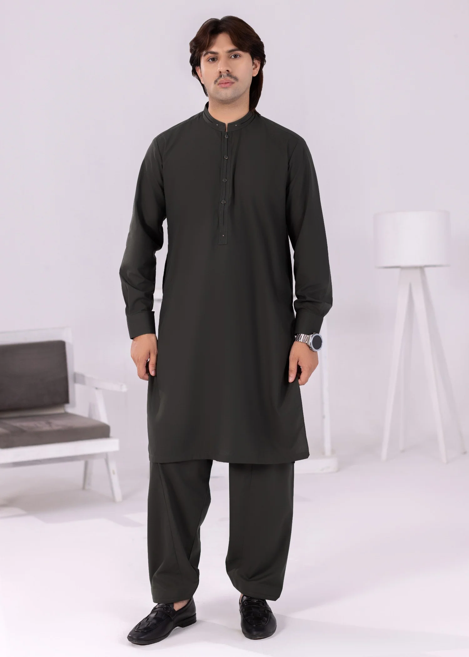 wash & wear Kurta Set in Olive green