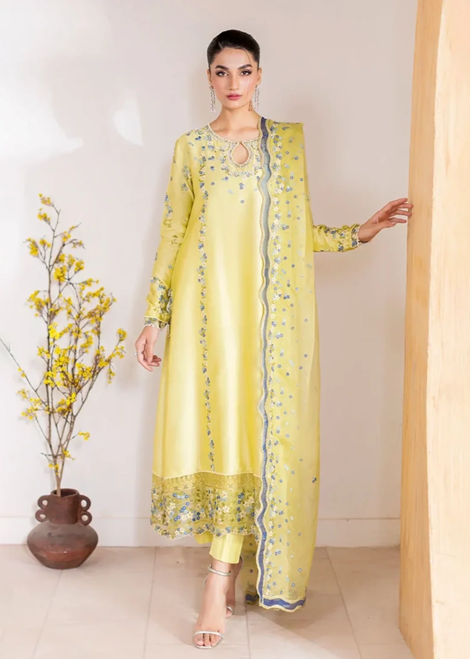 silk Kurta Set in Lemon