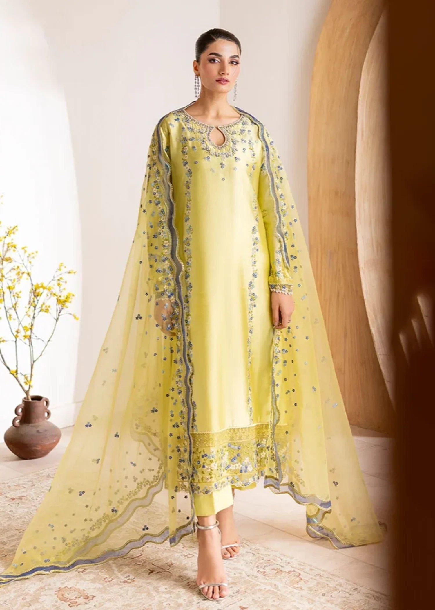 silk Kurta Set in Lemon - view 2