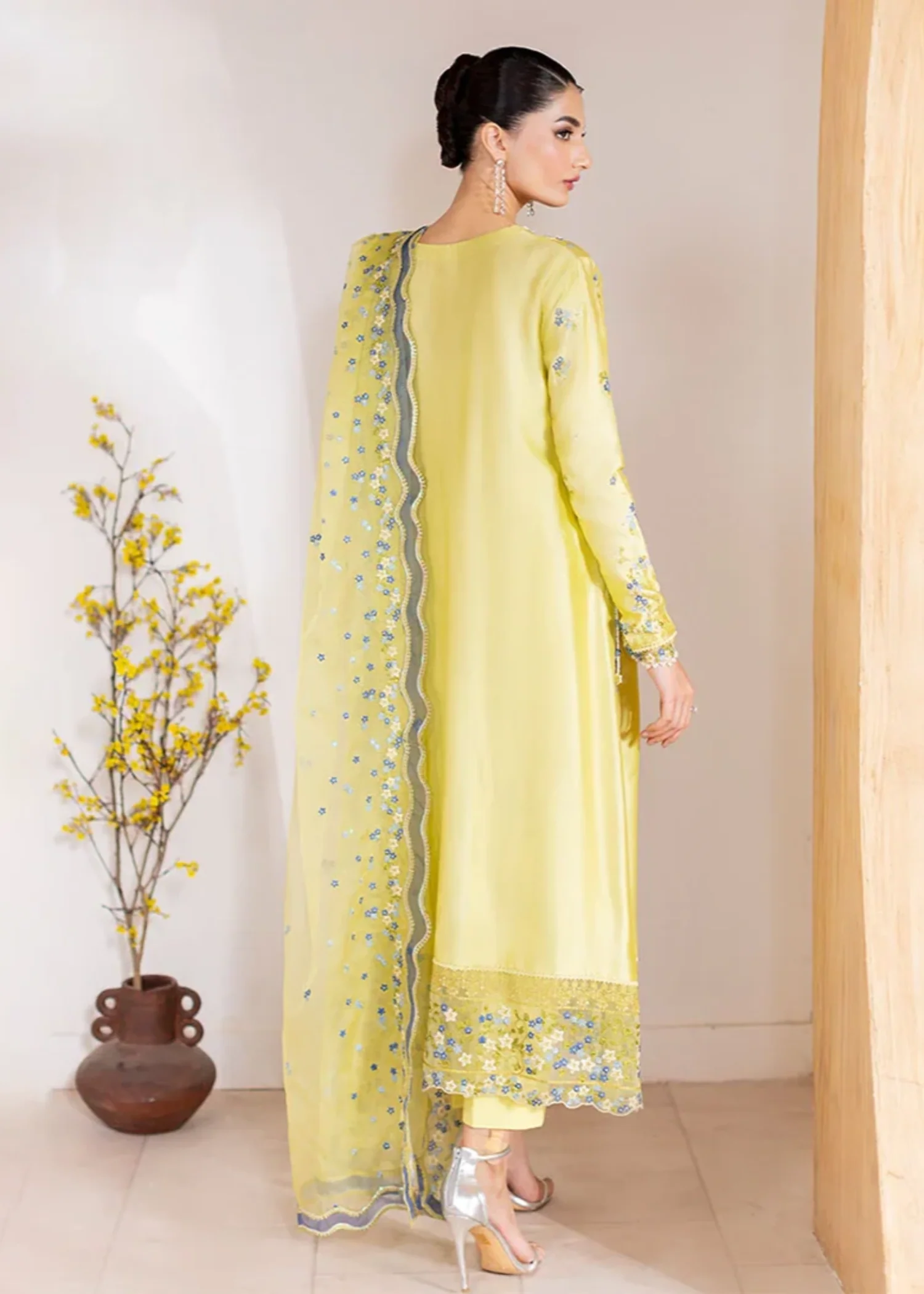 silk Kurta Set in Lemon - view 3