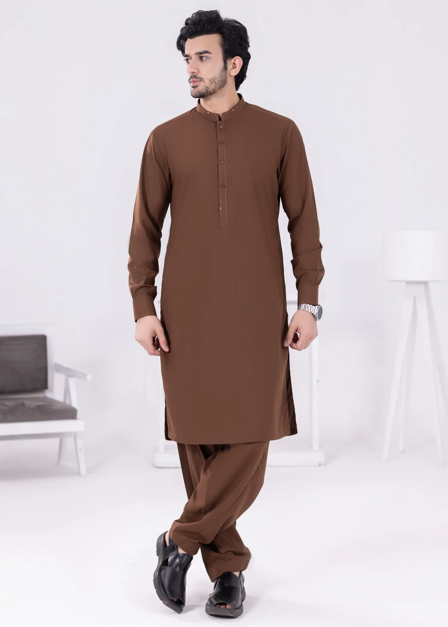 wash & wear Kurta Set in Chocolate brown