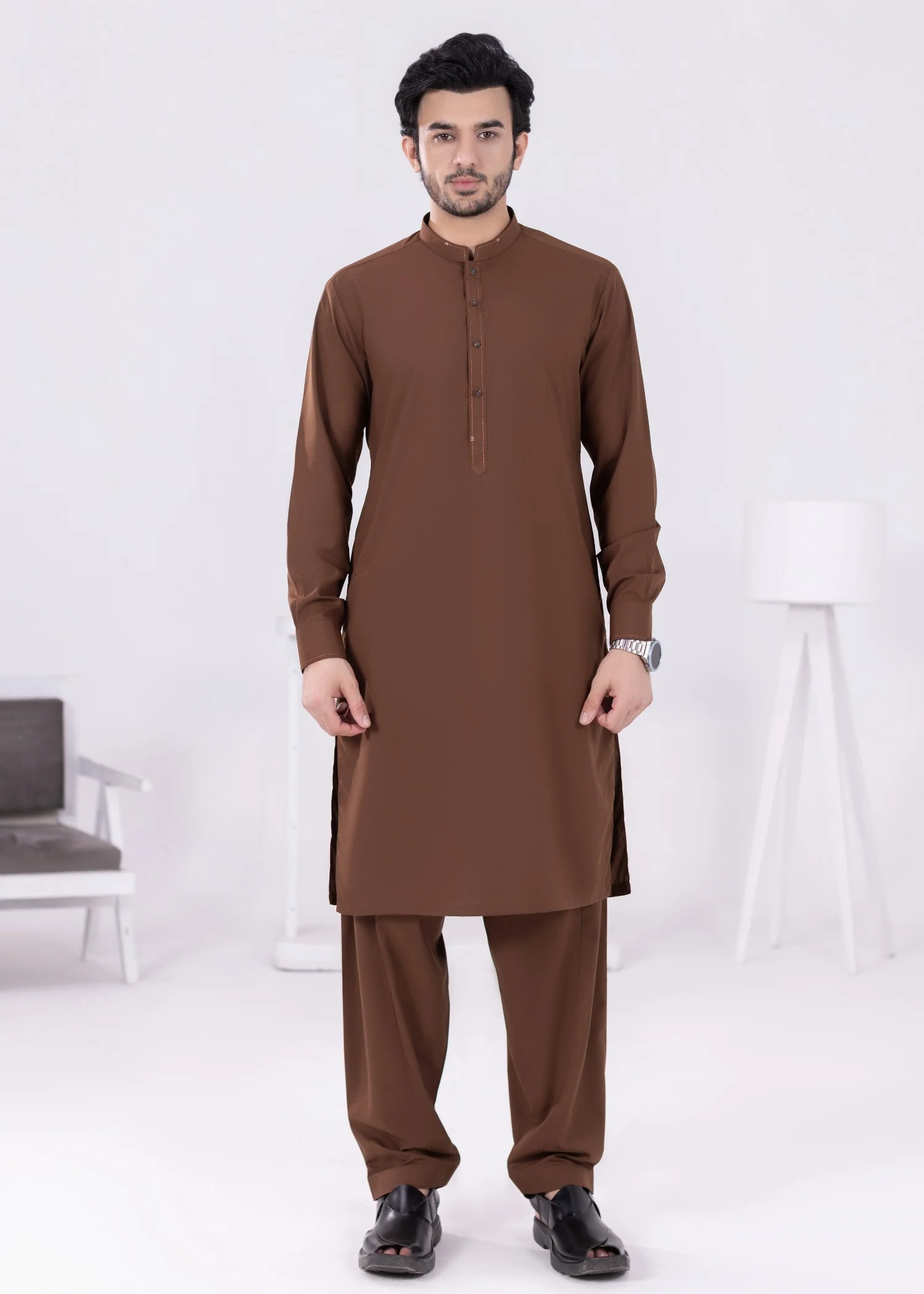 wash & wear Kurta Set in Chocolate brown - view 2