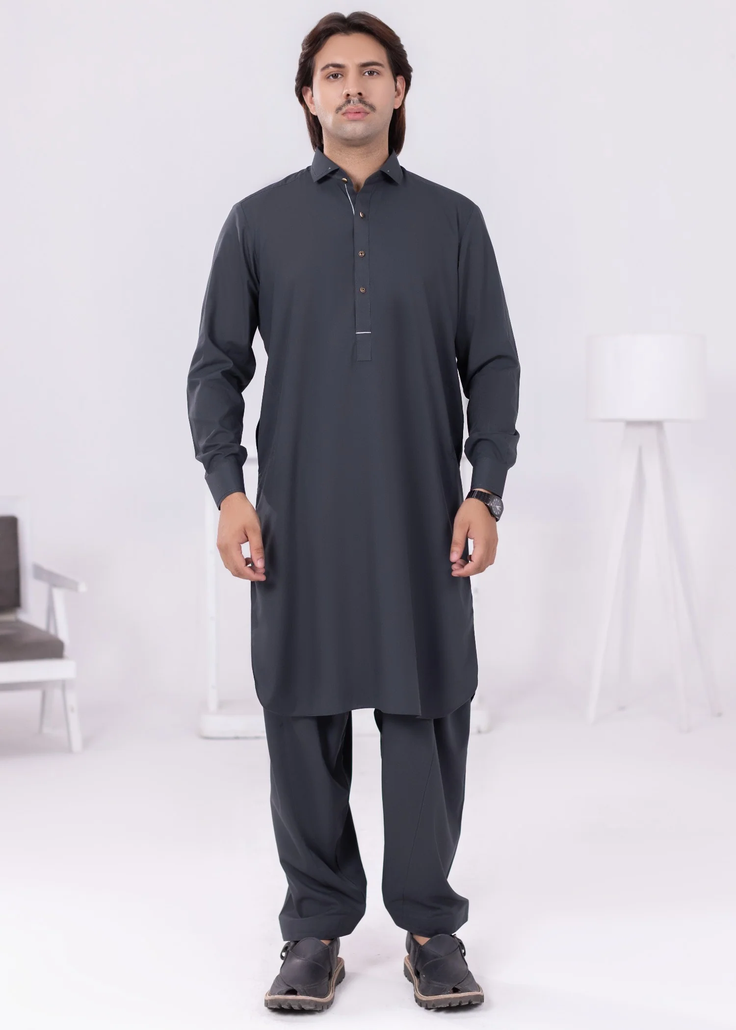 wash & wear Shalwar Kameez in Charcoal