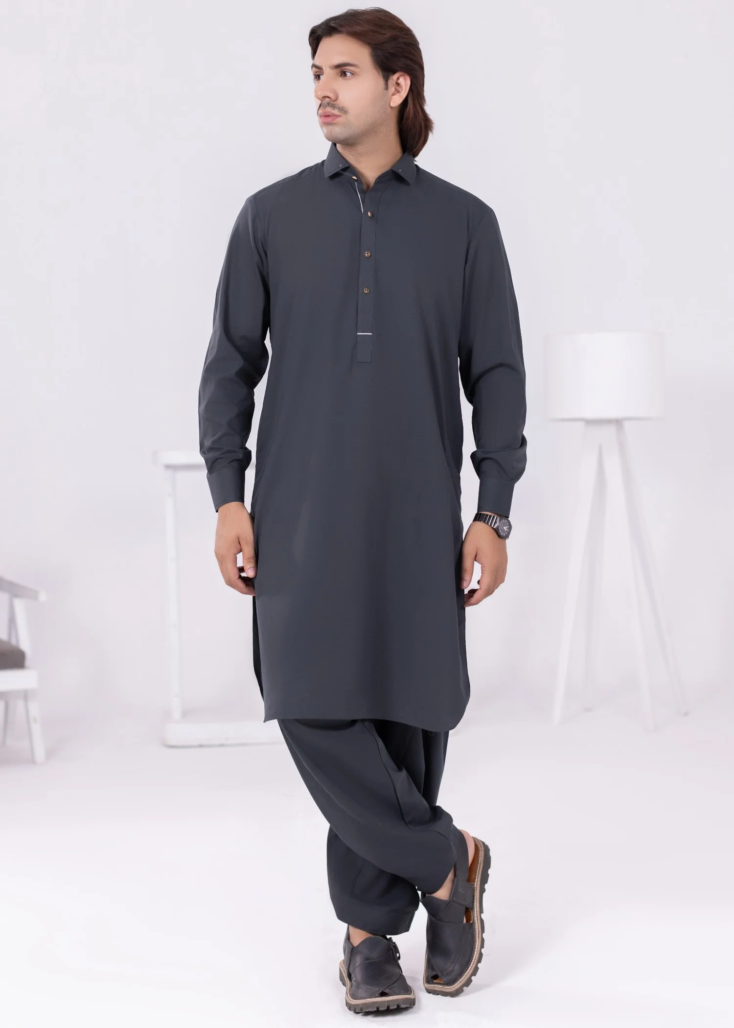 wash & wear Shalwar Kameez in Charcoal - view 2