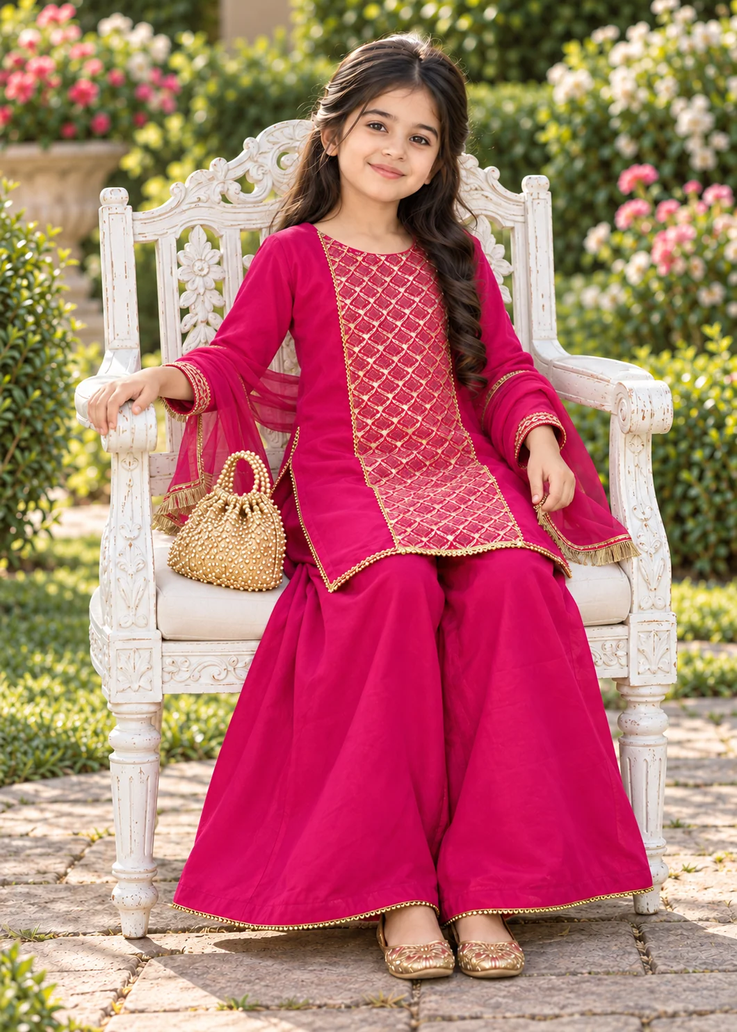 chiffon Sharara in Hot pink - view 2