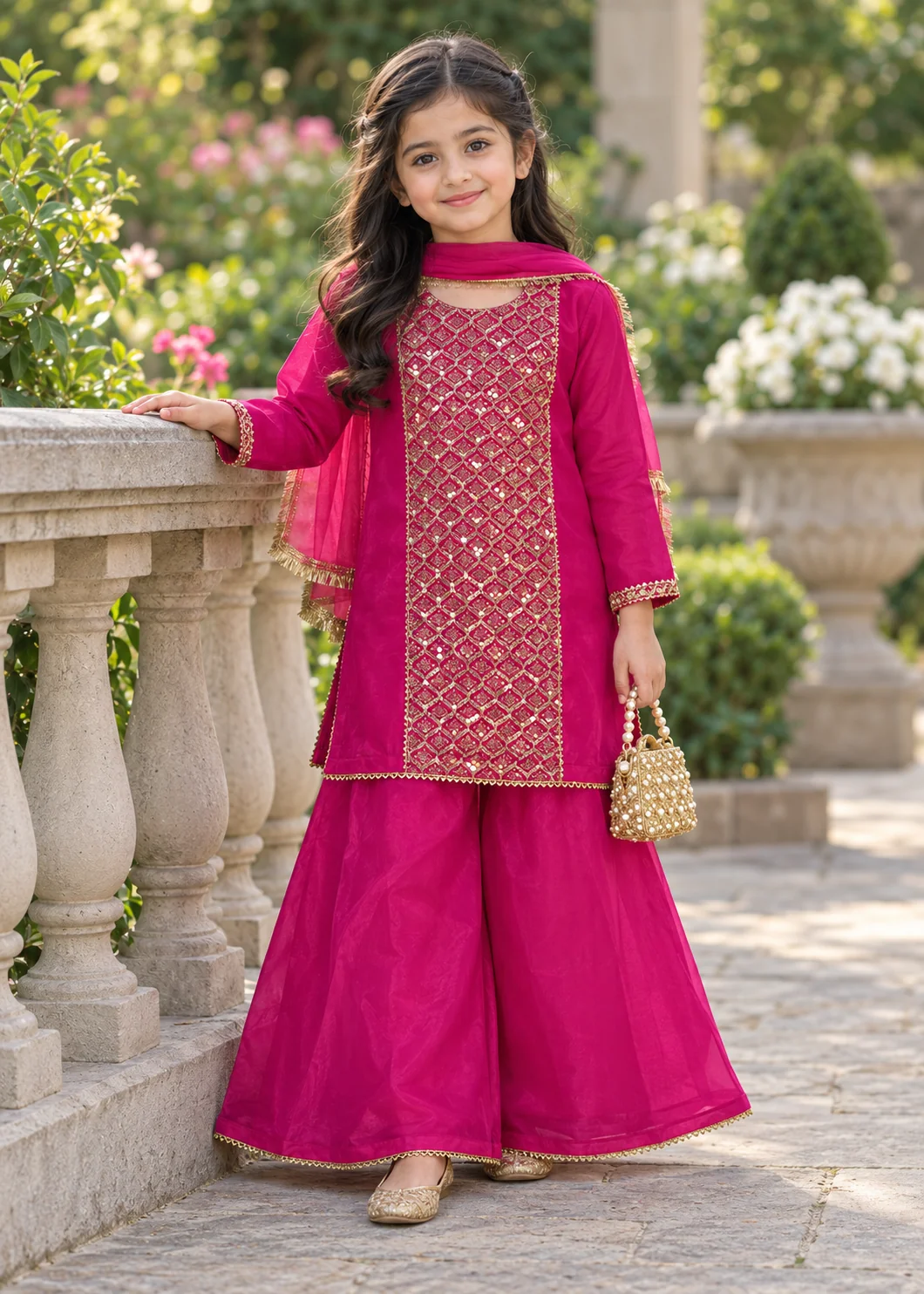 chiffon Sharara in Hot pink