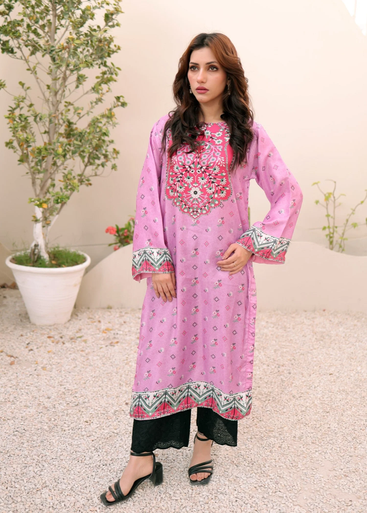 raw silk Kurti in Lavender pink