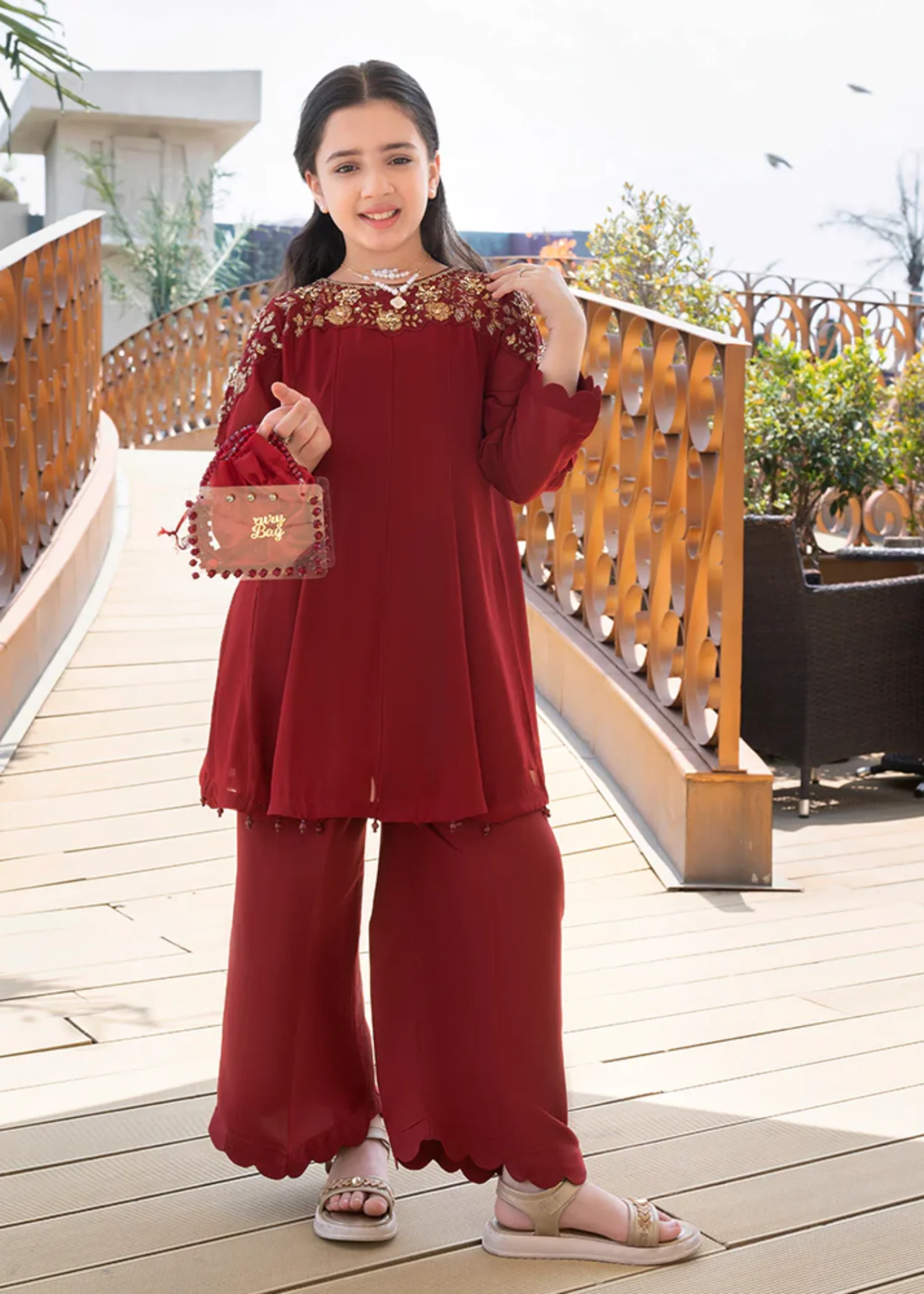 chiffon Short Frock in Red