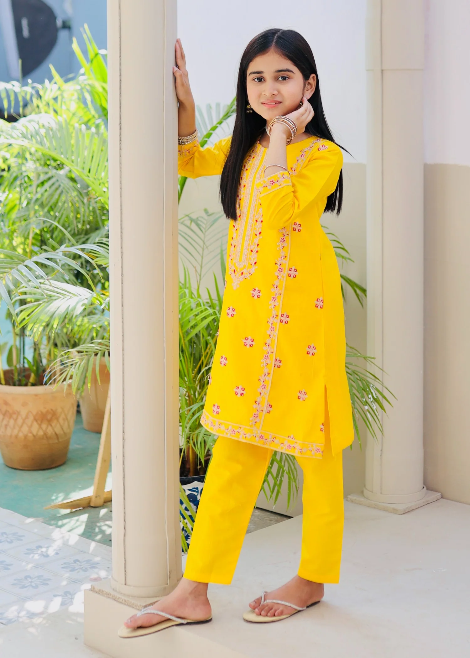 cotton Kurta Set in Yellow - view 6