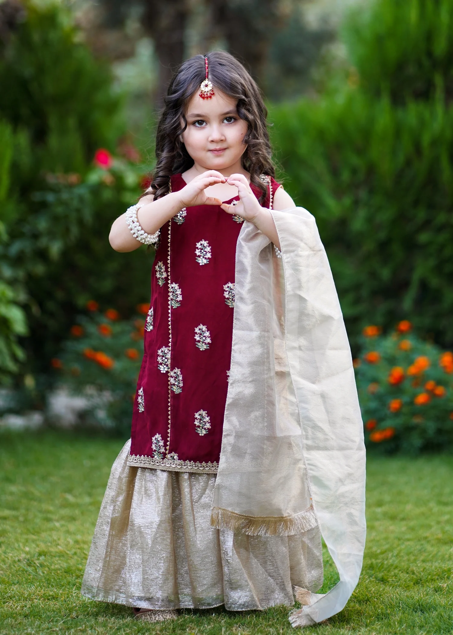chiffon Gharara in Maroon - view 4