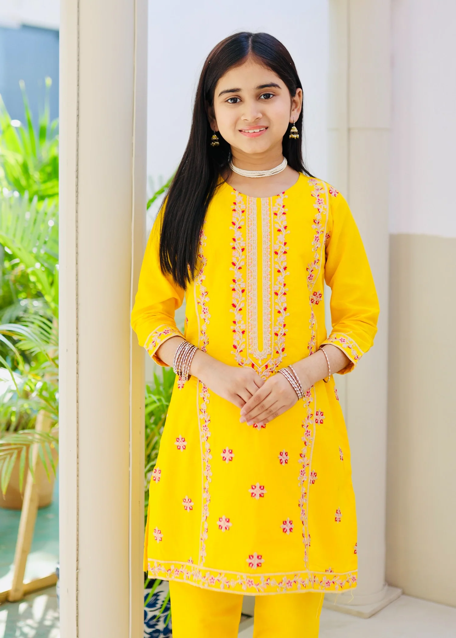 cotton Kurta Set in Yellow - view 5