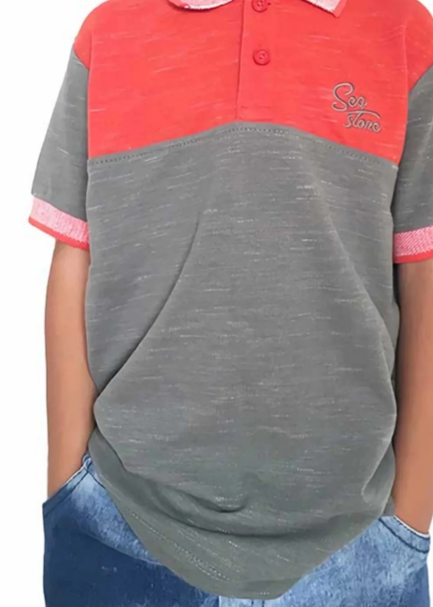 cotton Polo Shirt in Green, orange - view 2