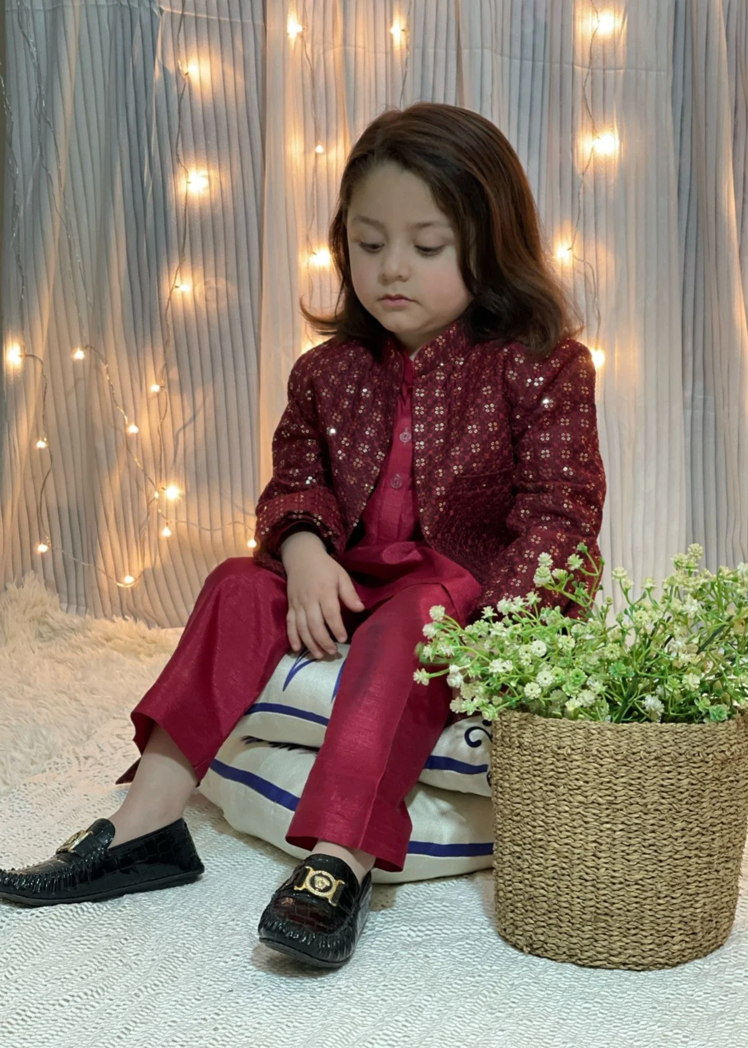 jamawar Sherwani in Red - view 4