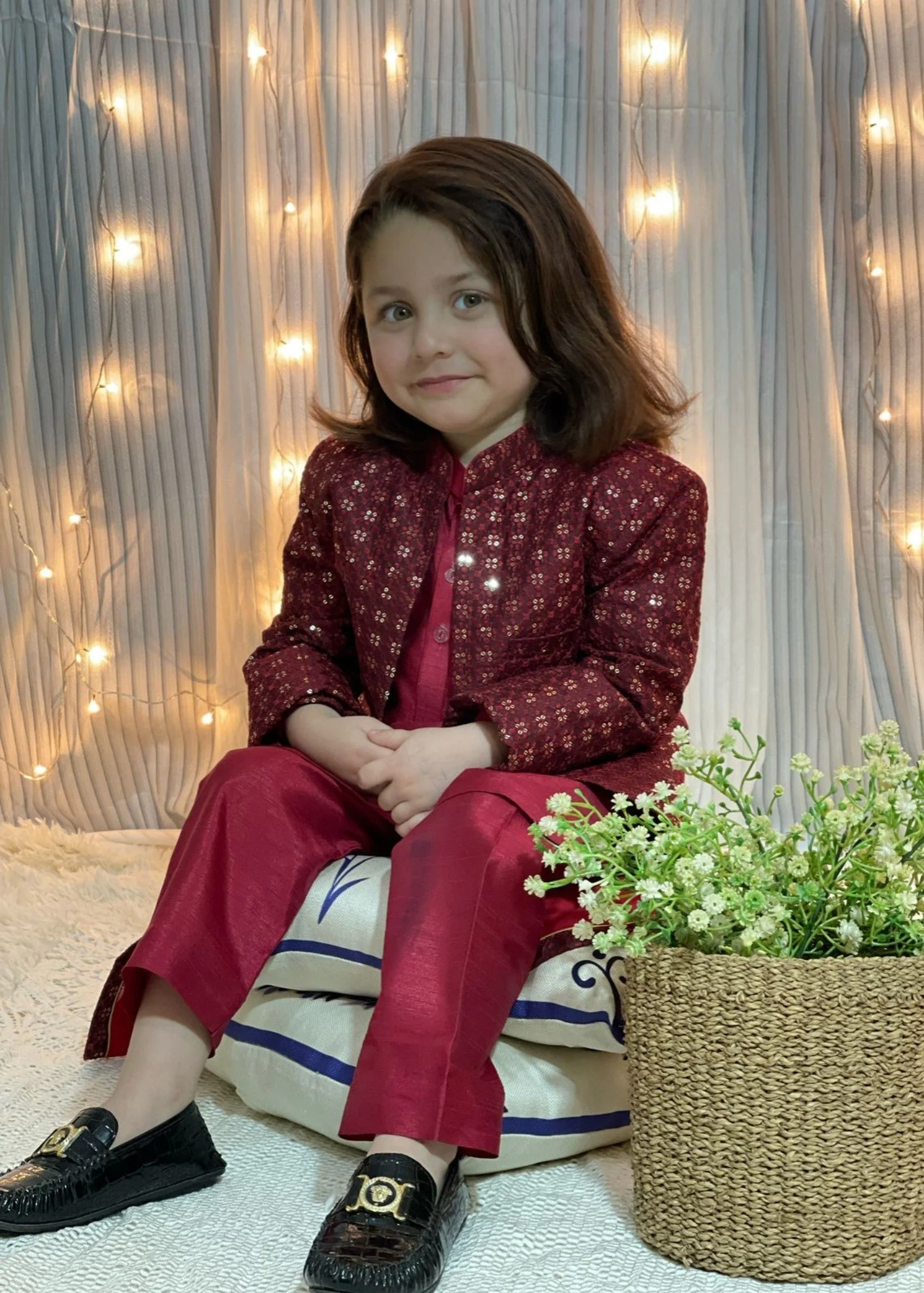 jamawar Sherwani in Red - view 2