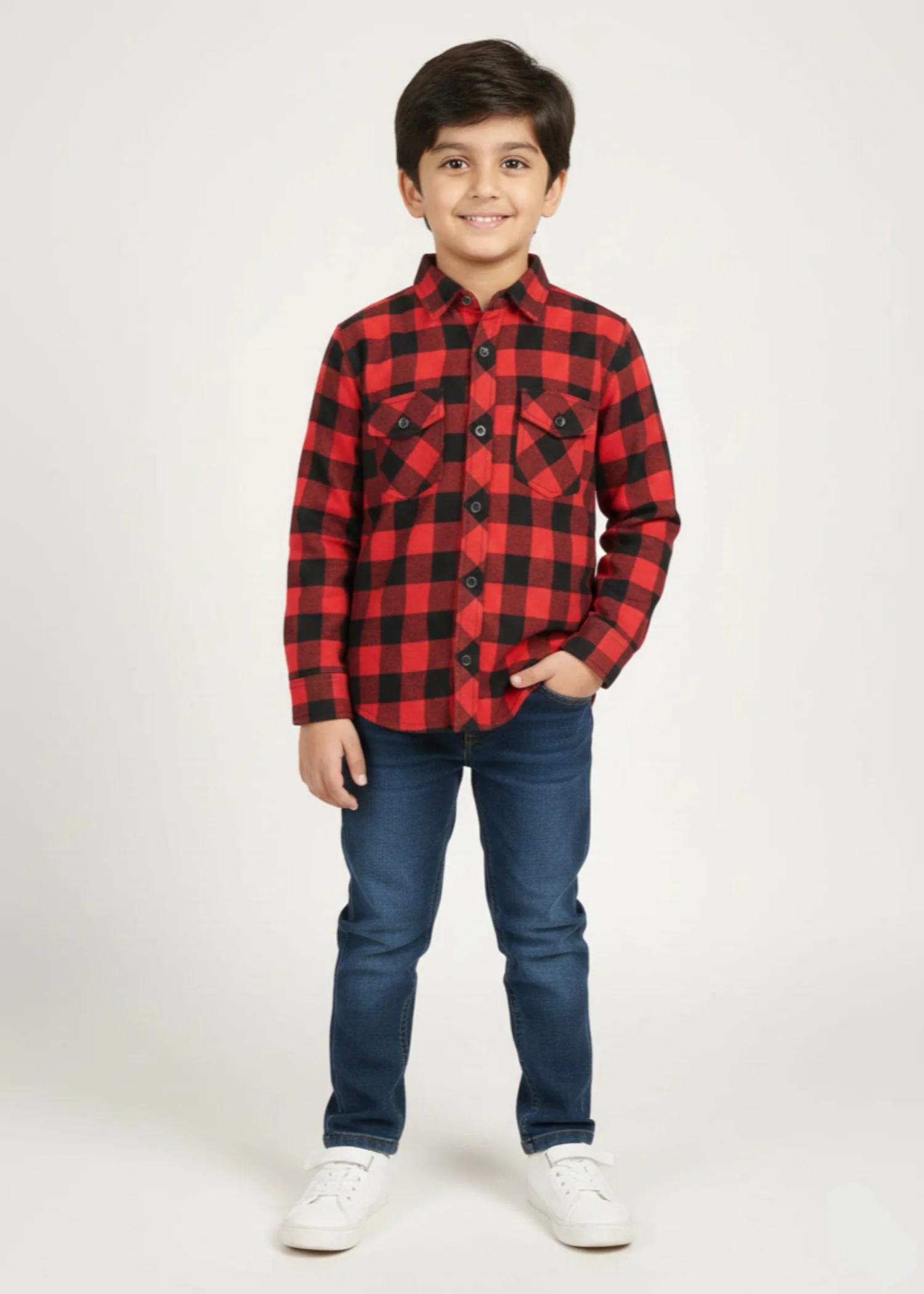 flannel Casual Shirt in Black, cardinal red - view 3